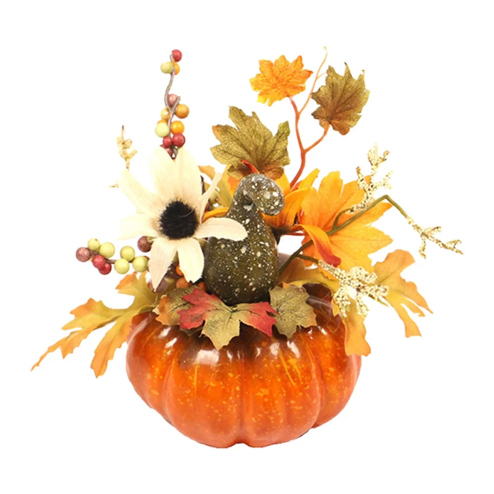 Artificial Potted Fake Plants, Fall Decor Artificial Flowers with Maple Leaves Pumpkin Decor, Fall Home Decor Harvest Halloween Thanksgiving Table Decorations,Style3,G201542
