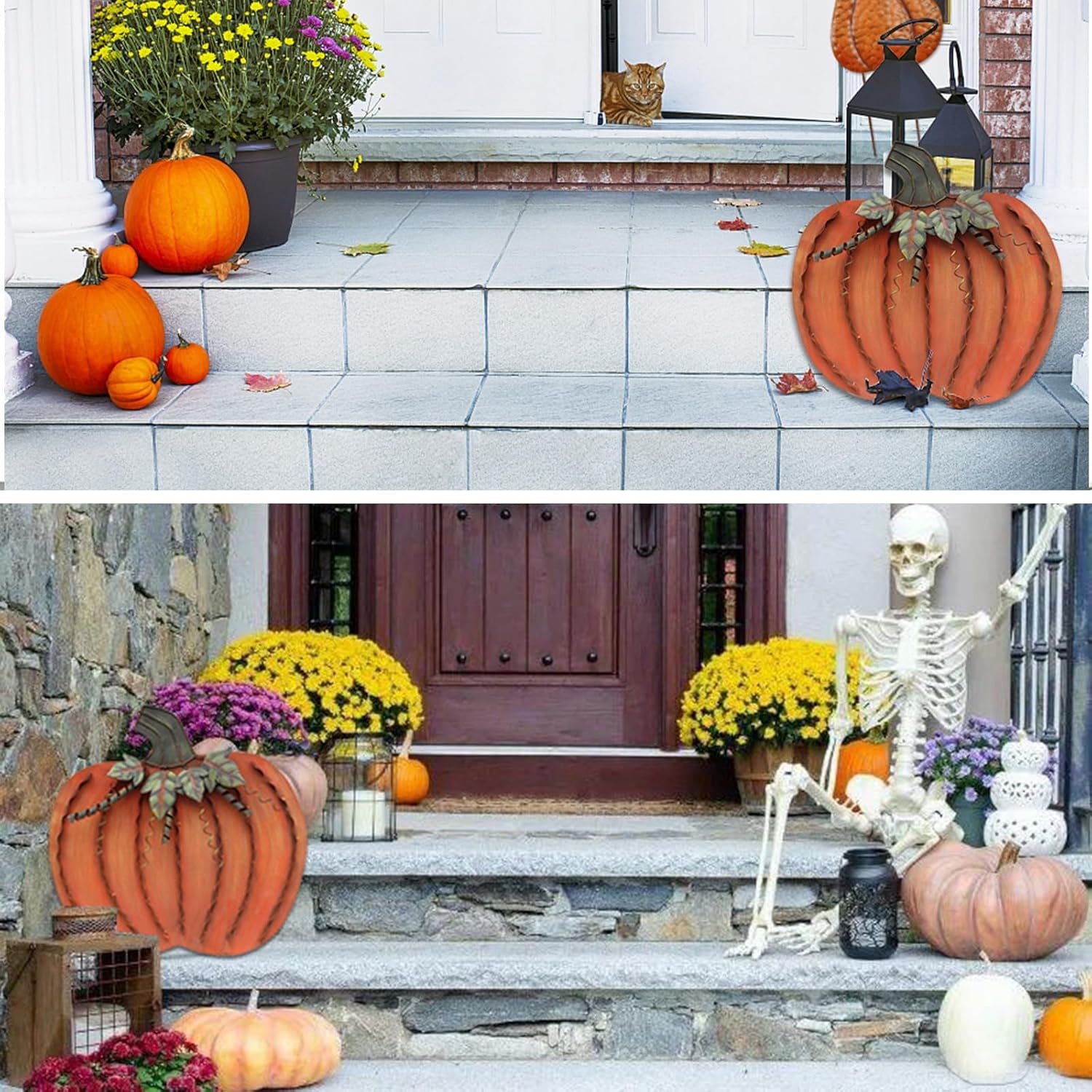 Metal Pumpkin Harvest Fall Decor Thanksgiving Halloween Outdoor Yard Garden Decor Free Standing Pumpkin Decorations for Home (H-18)