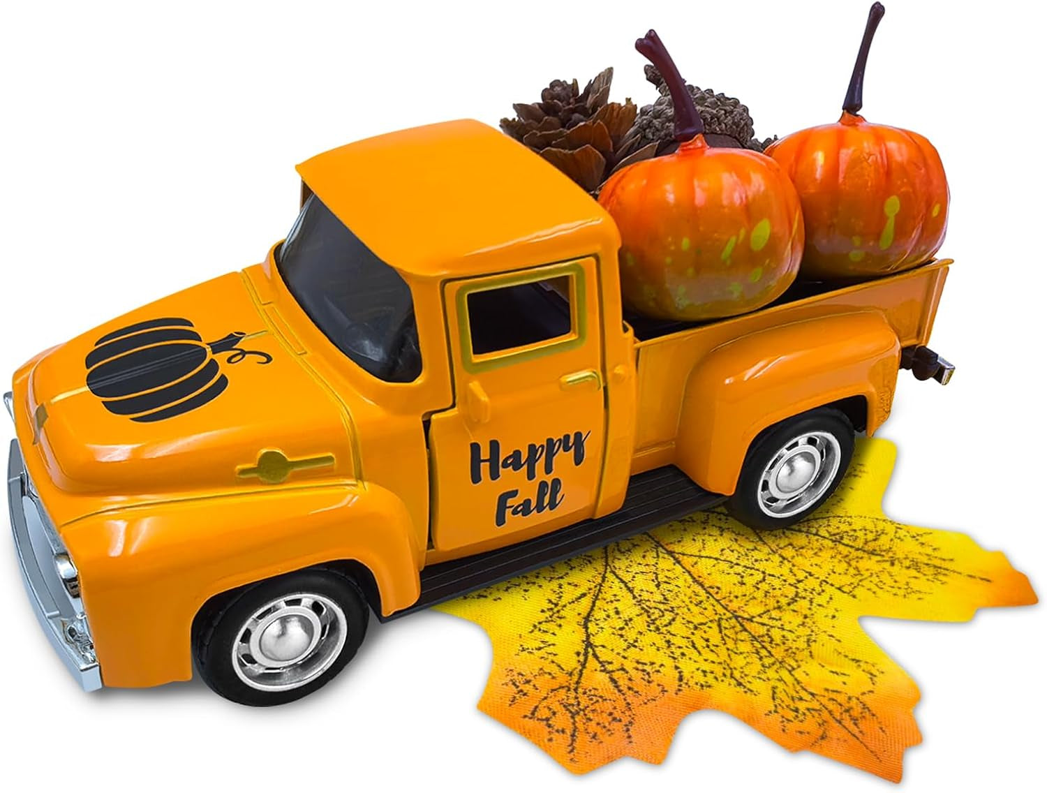 Vintage Metal Truck with Mini Pumpkins and Acorns for Fall Decor