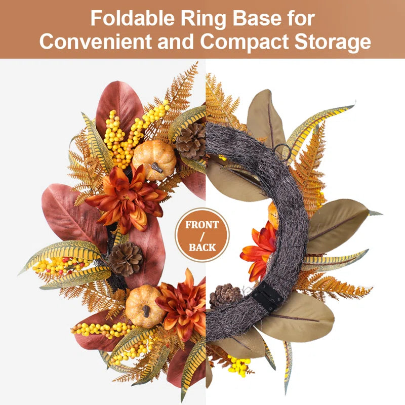 24" Pumpkin & Dahlia Fall Wreath - Autumn Outdoor Fall Decor