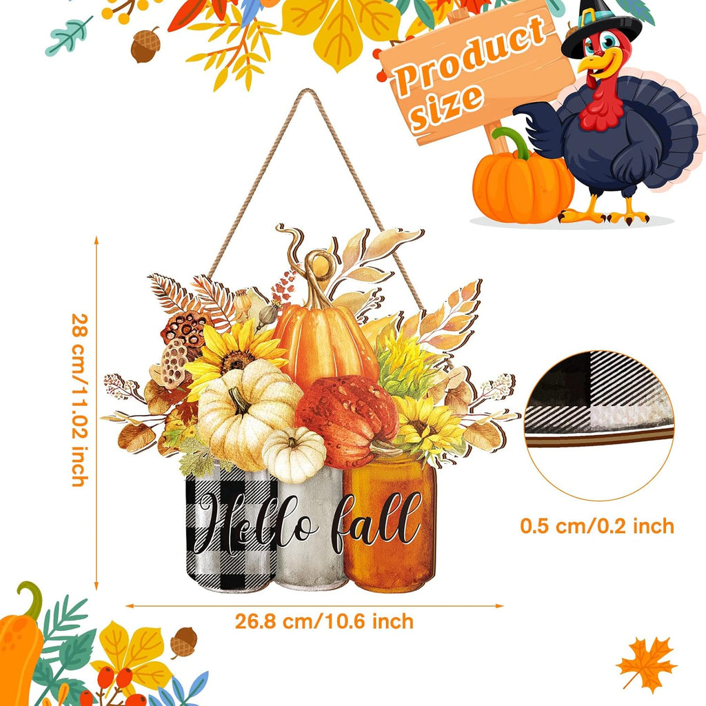 Autumn Pumpkin Door Sign - Wooden Fall Decor for Home and Porch