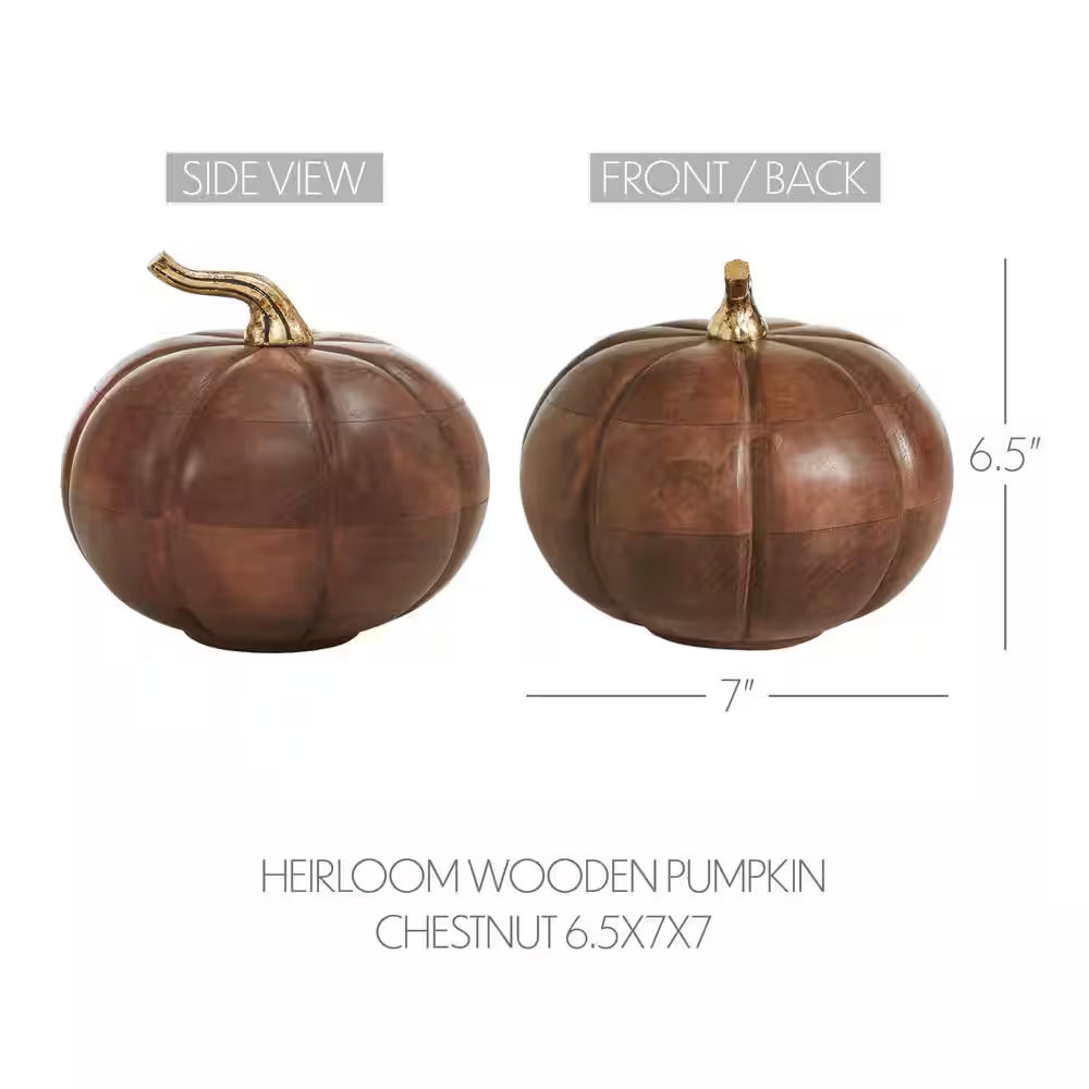 6.5 In. Heirloom Pumpkin Chestnut Decorative Wooden Halloween Pumpkin