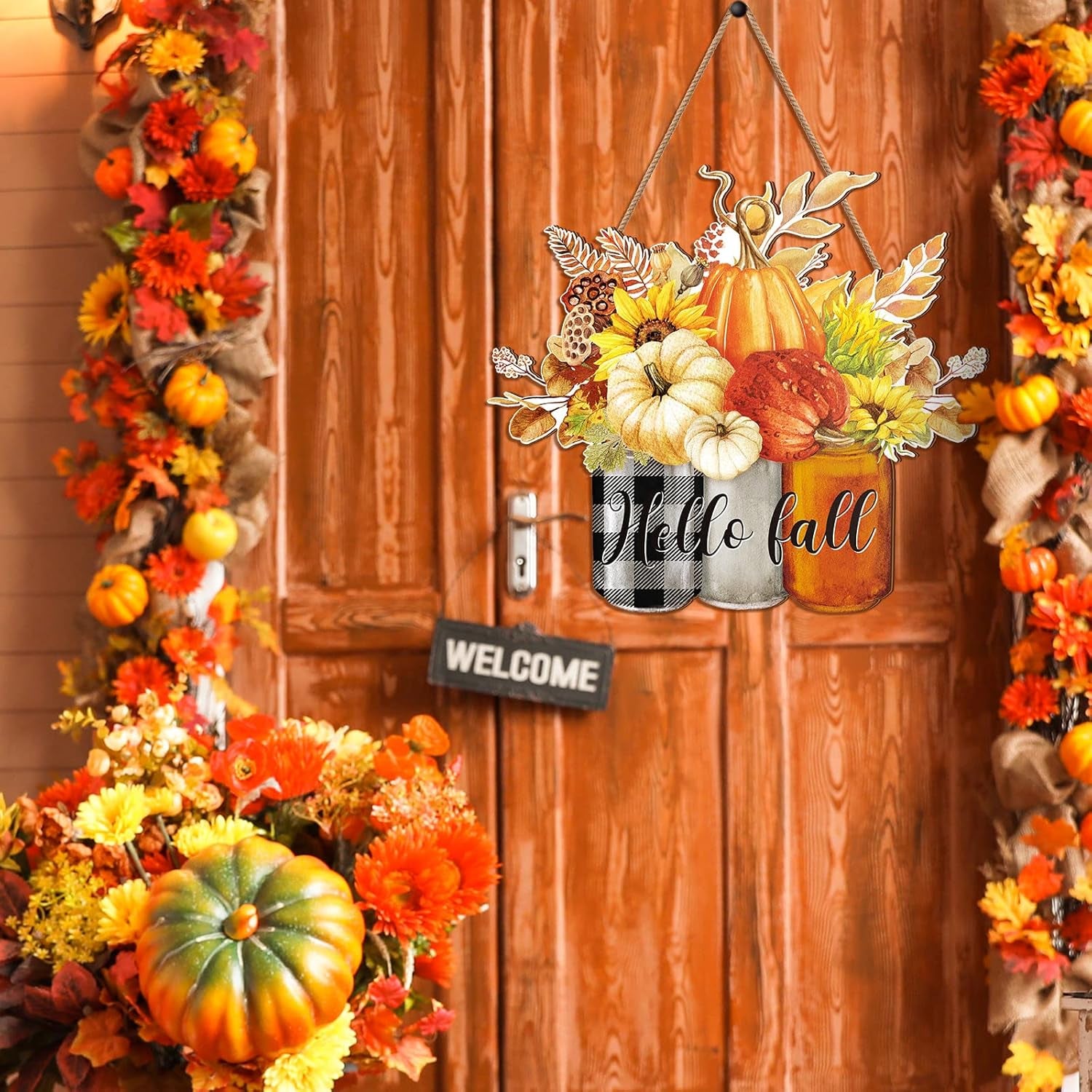 Autumn Pumpkin Door Sign - Wooden Fall Decor for Home and Porch
