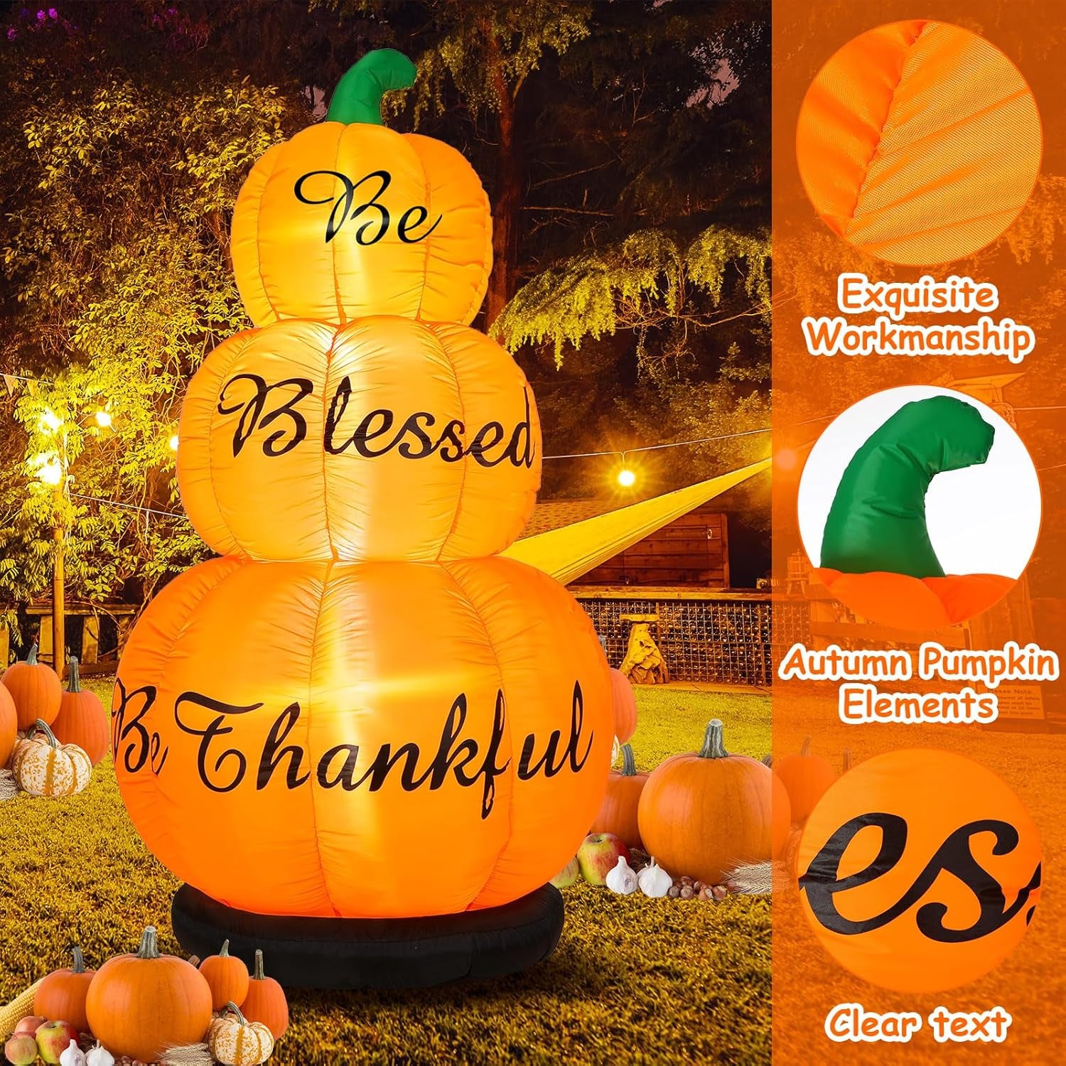 6Ft LED Thanksgiving Pumpkin Inflatable Decoration for Outdoor Fall Decor