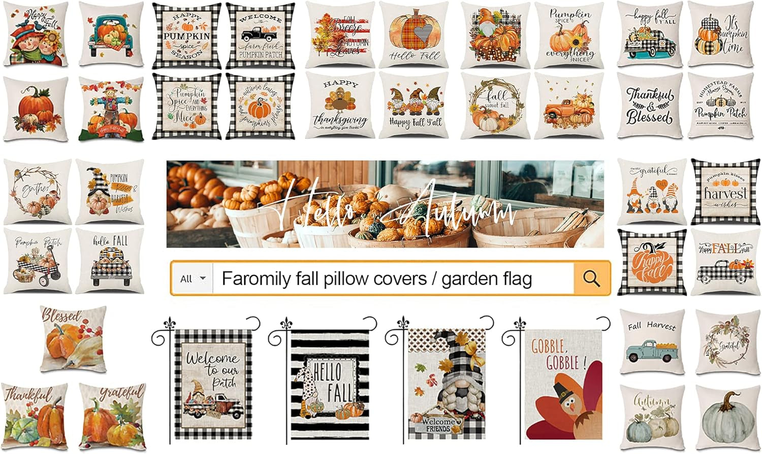 Fall Decor Pillow Covers 18X18 Pumpkin Gnome Turkey Leave Fall Decor Throw Pillow Cases Set of 4 Autumn Farmhouse Thanksgiving Cushion Cover (Fall Leave)