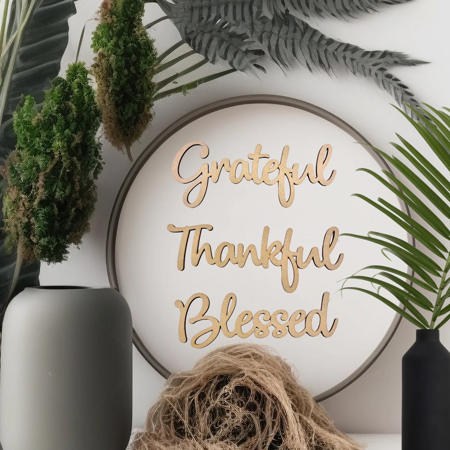 Connected Word Grateful| Thankful| Blessed| 1/4" Birch Wood| Wood Crafts| Home/Fall Decor 22"