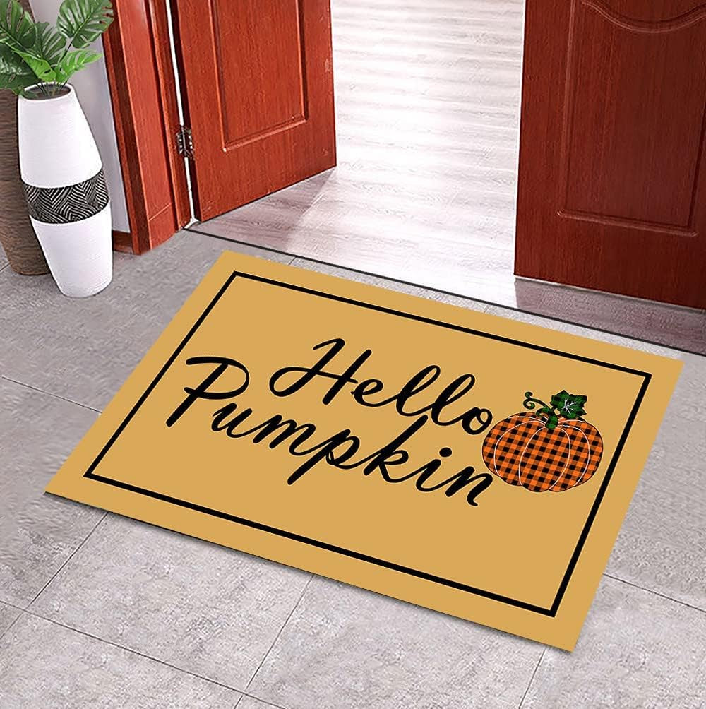 Hello Pumpkin Doormat - Fall Door Mat, Thanksgiving Welcome Mat,Fall Kitchen Mat, Fall Doormat, Fall Decor ,Thanksgiving Decorations 30"X18"