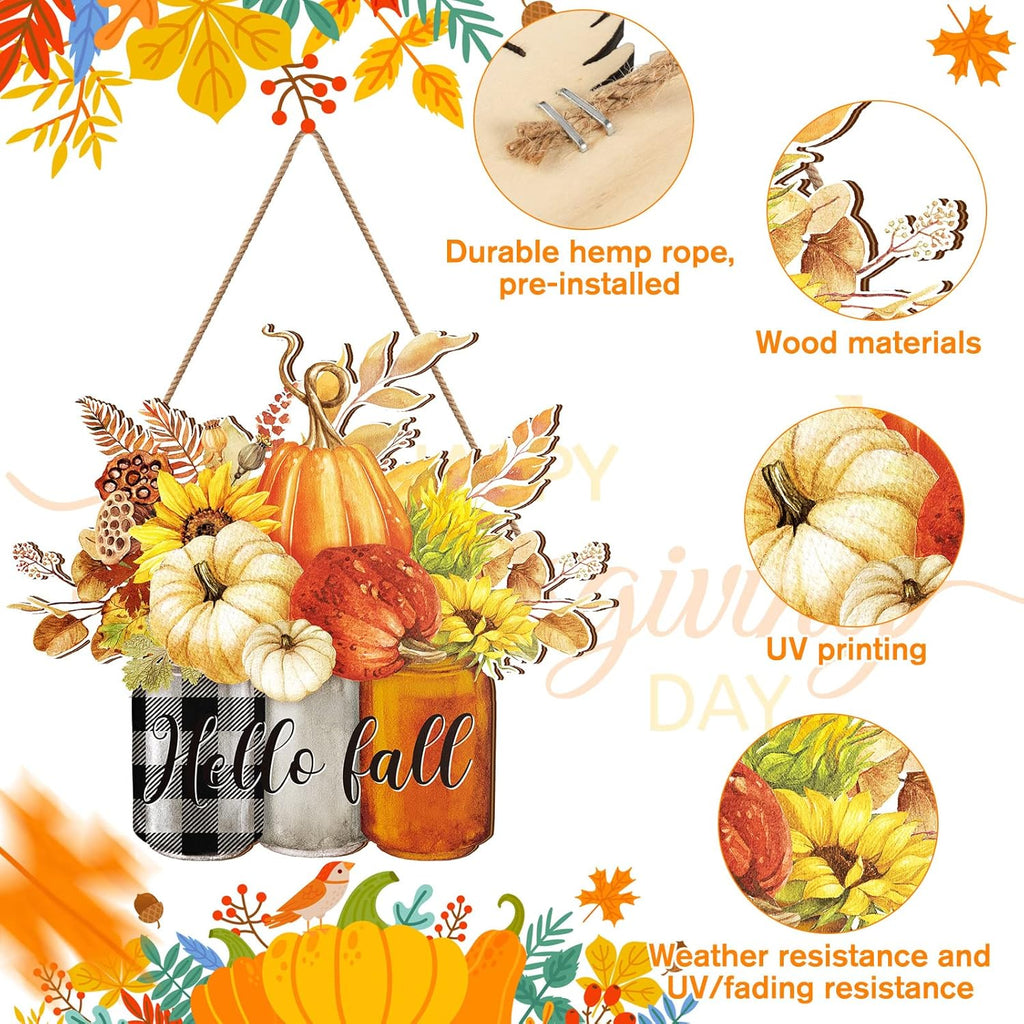 Autumn Pumpkin Door Sign - Wooden Fall Decor for Home and Porch