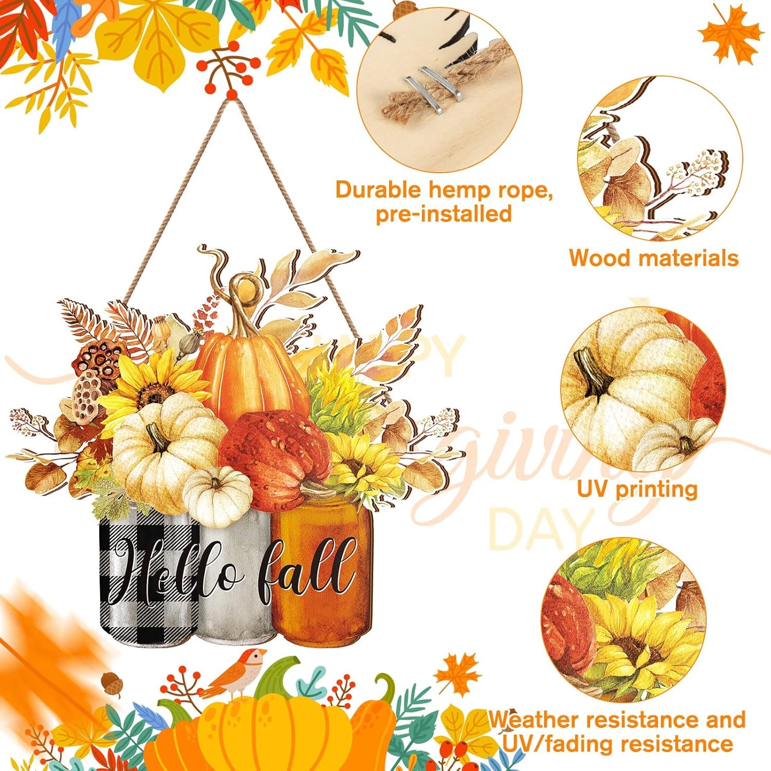 Autumn Pumpkin Door Sign - Wooden Fall Decor for Home and Porch