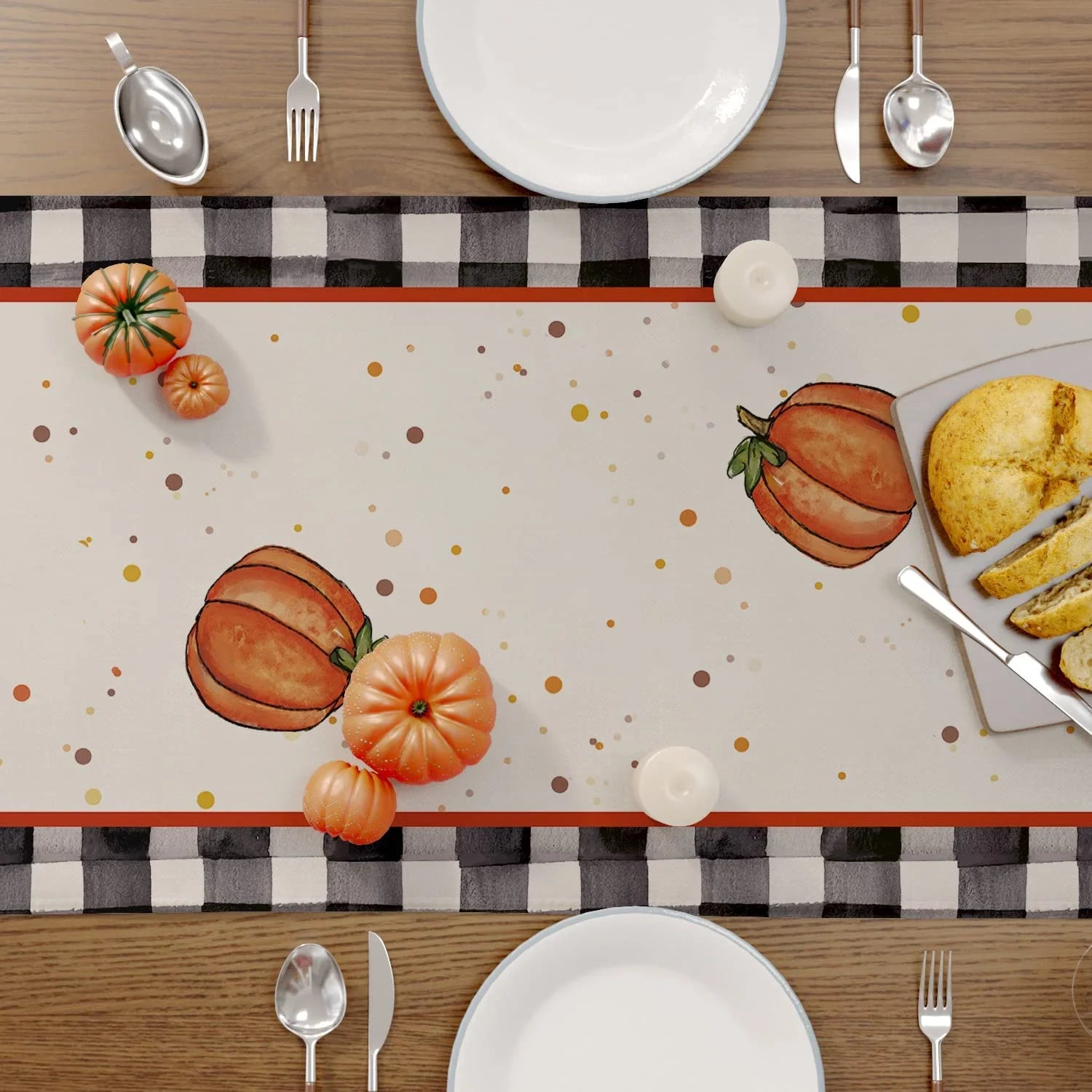 Fall Decor Thanksgiving Table Runner, Pumpkin Fall Leaves Kitchen Decor Linen Burlap Table Runner for Table Seasonal Fall Thanksgiving Holiday Decor Harvest Table Decor (13" X 70")