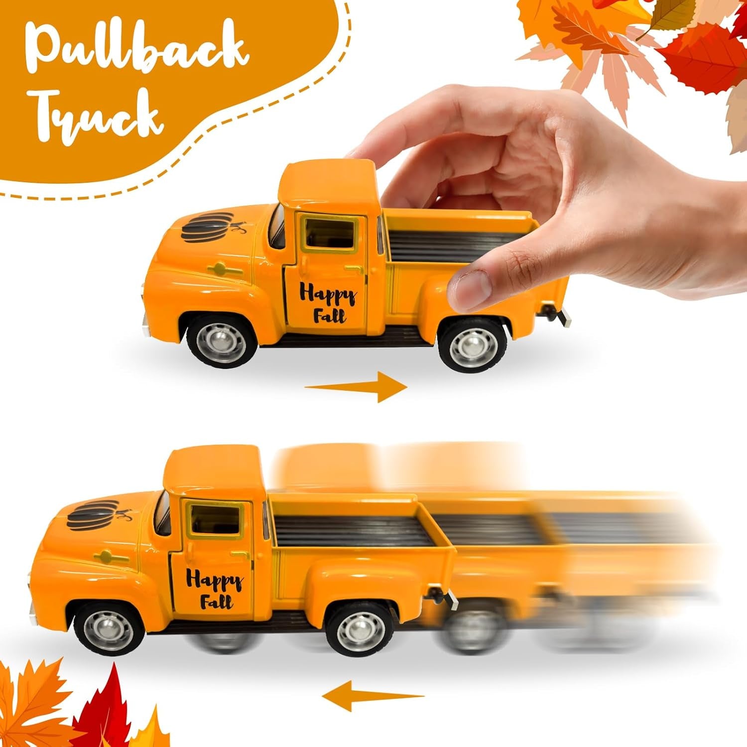 Vintage Metal Truck with Mini Pumpkins and Acorns for Fall Decor
