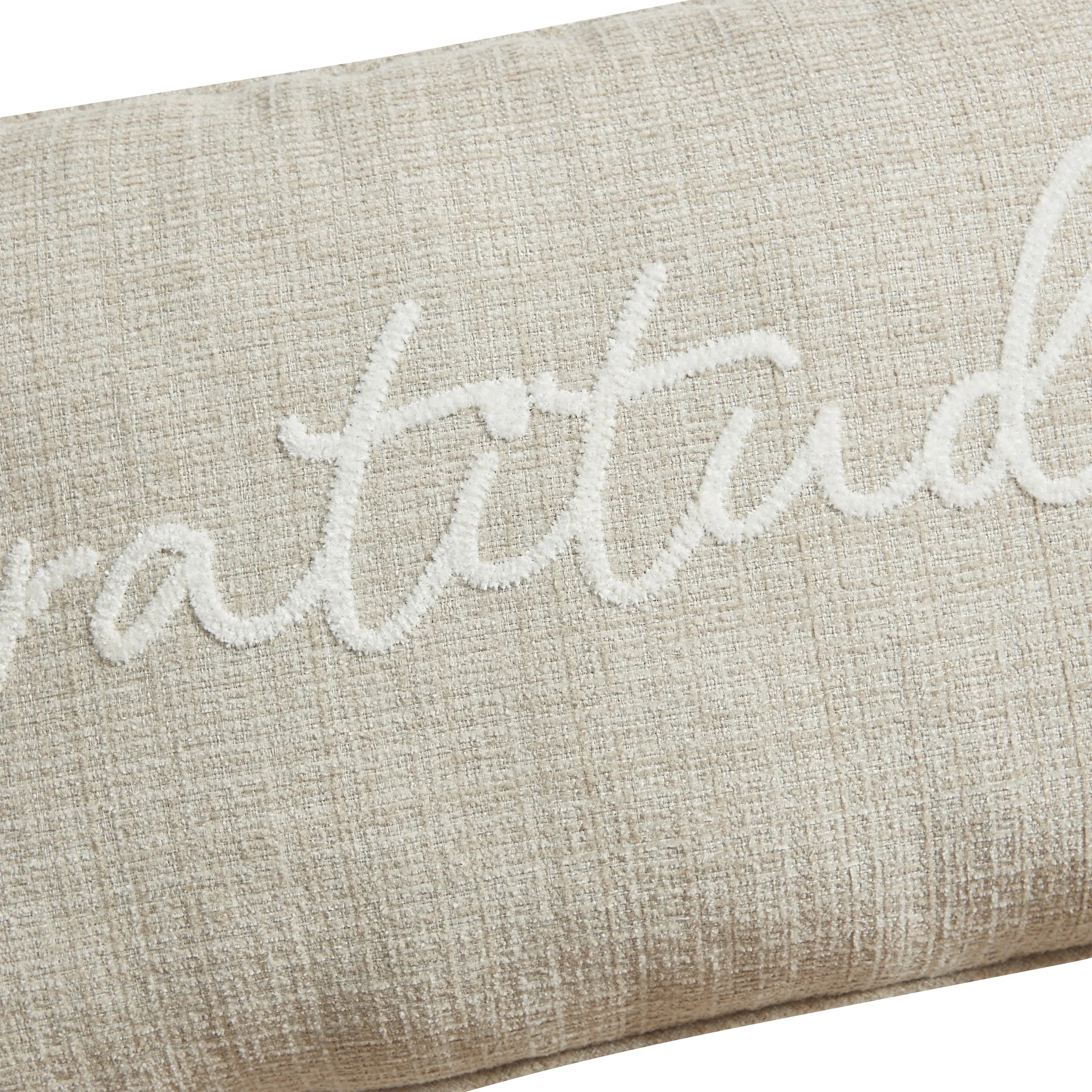 14" X 22" Beige Embroidered Gratitude Oblong Decorative