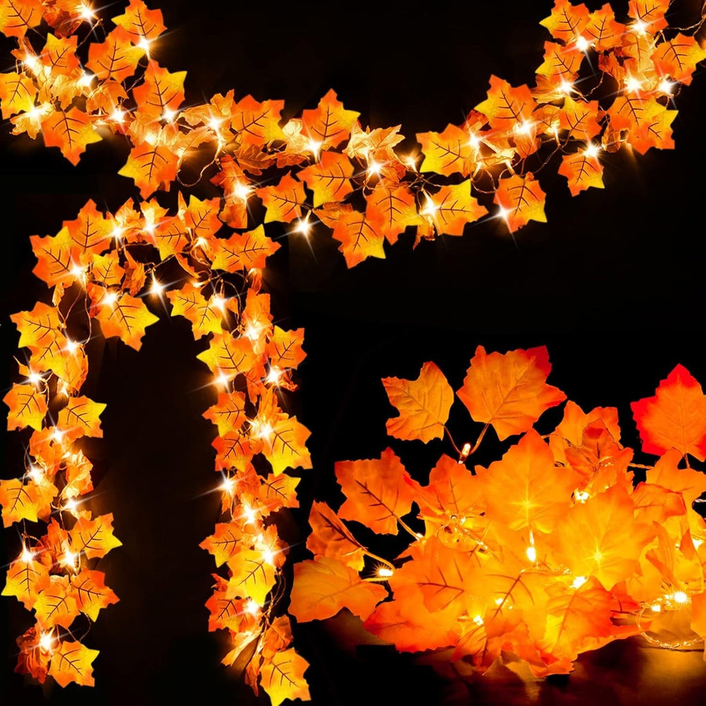 Fall Decor [2 Pack] Lighted Fall Garland, Total 16.4Ft 40 LED Thanksgiving