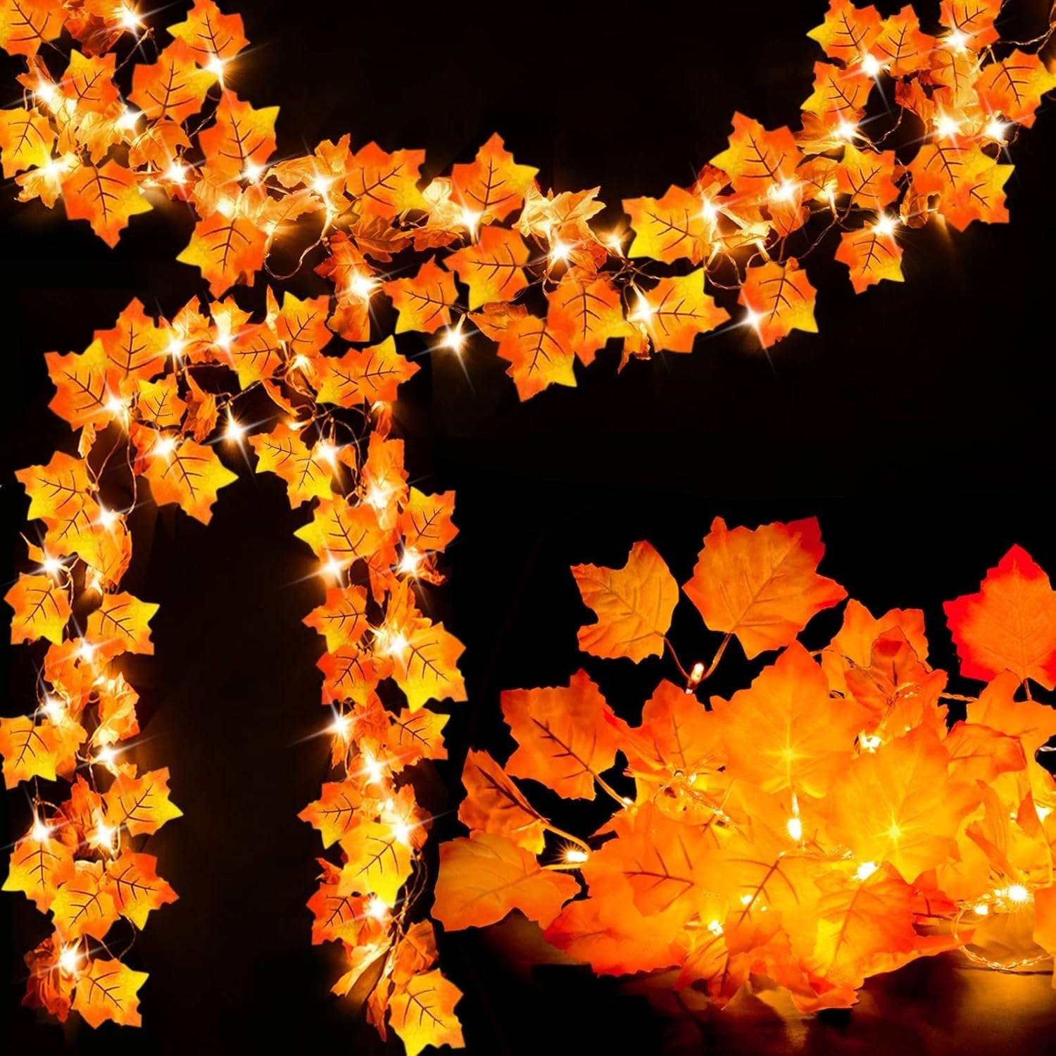 Fall Decor [2 Pack] Lighted Fall Garland, Total 16.4Ft 40 LED Thanksgiving