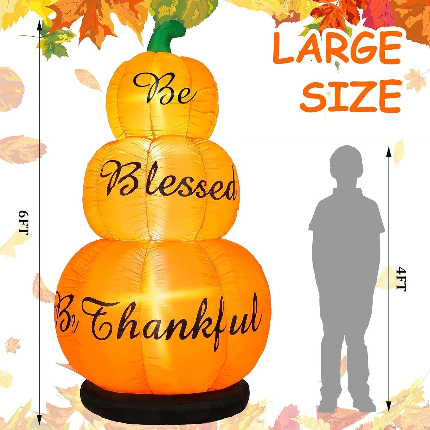 6Ft LED Thanksgiving Pumpkin Inflatable Decoration for Outdoor Fall Decor
