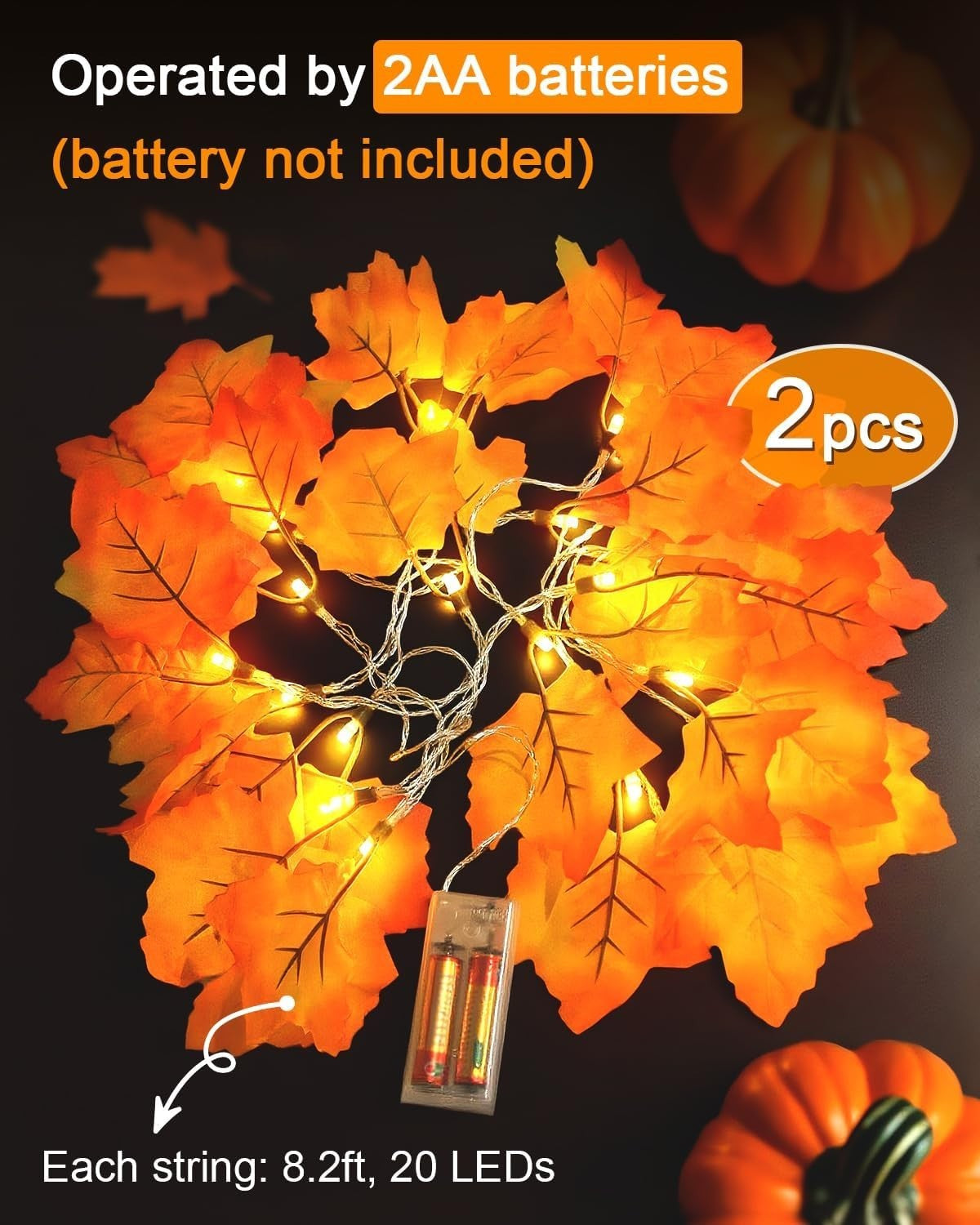 Fall Decor [2 Pack] Lighted Fall Garland, Total 16.4Ft 40 LED Thanksgiving