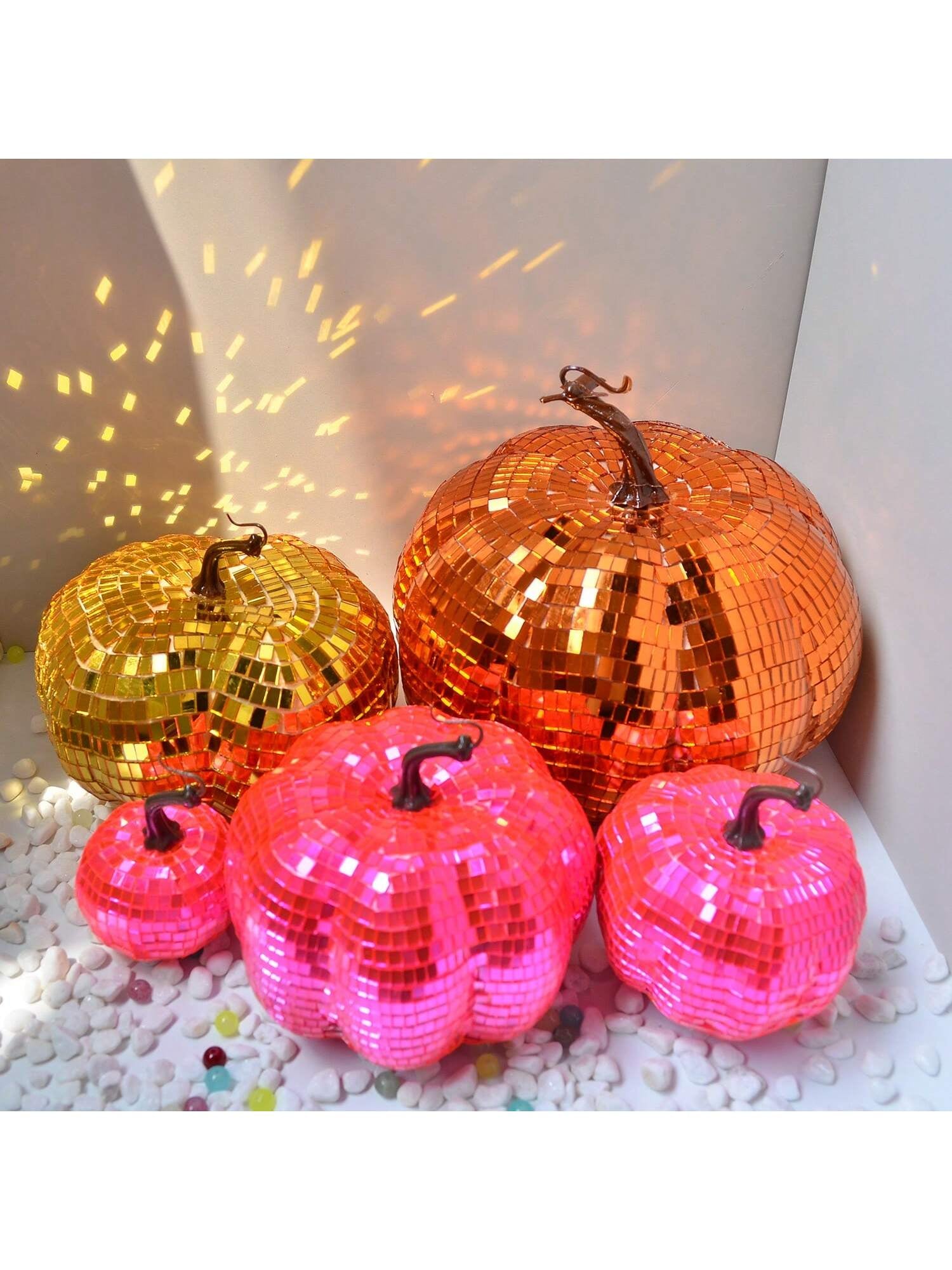 Disco Glass Pumpkin Set - Multi Size Halloween Fall Decor