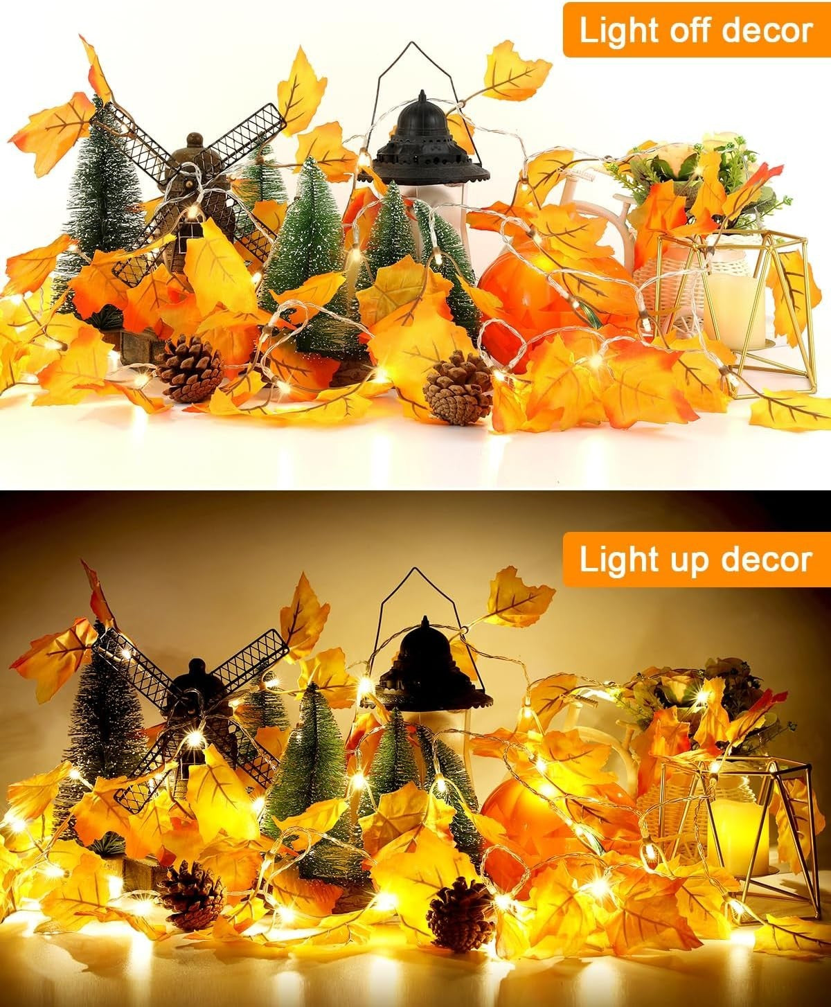 Fall Decor [2 Pack] Lighted Fall Garland, Total 16.4Ft 40 LED Thanksgiving