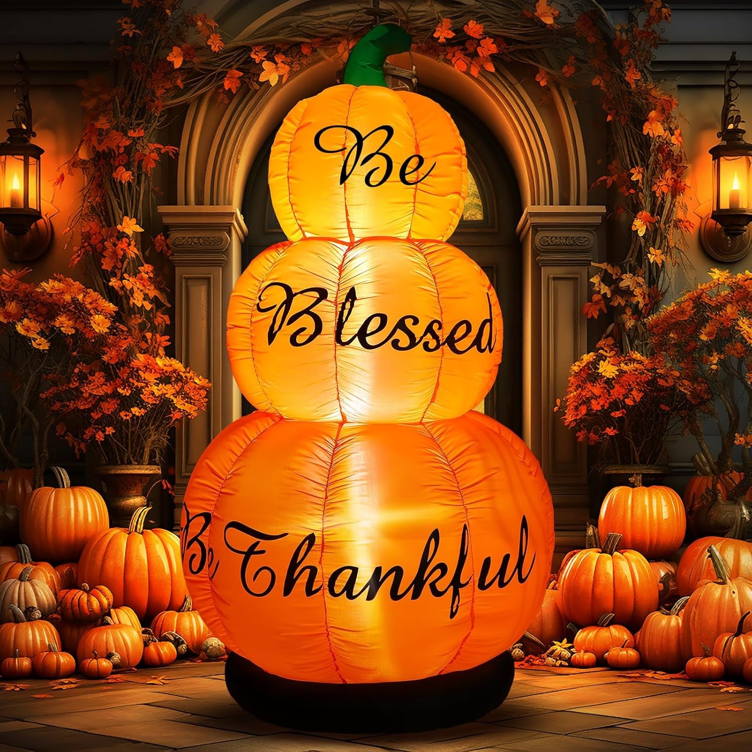 6Ft LED Thanksgiving Pumpkin Inflatable Decoration for Outdoor Fall Decor