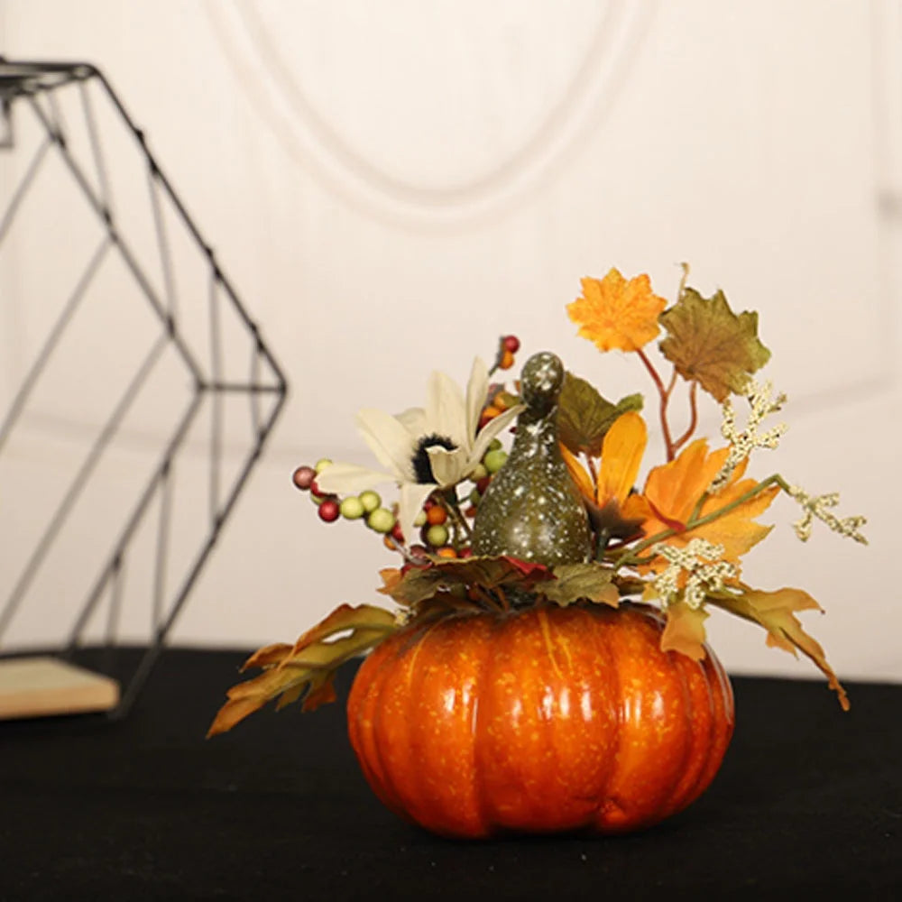 Artificial Potted Fake Plants, Fall Decor Artificial Flowers with Maple Leaves Pumpkin Decor, Fall Home Decor Harvest Halloween Thanksgiving Table Decorations,Style3，G201542