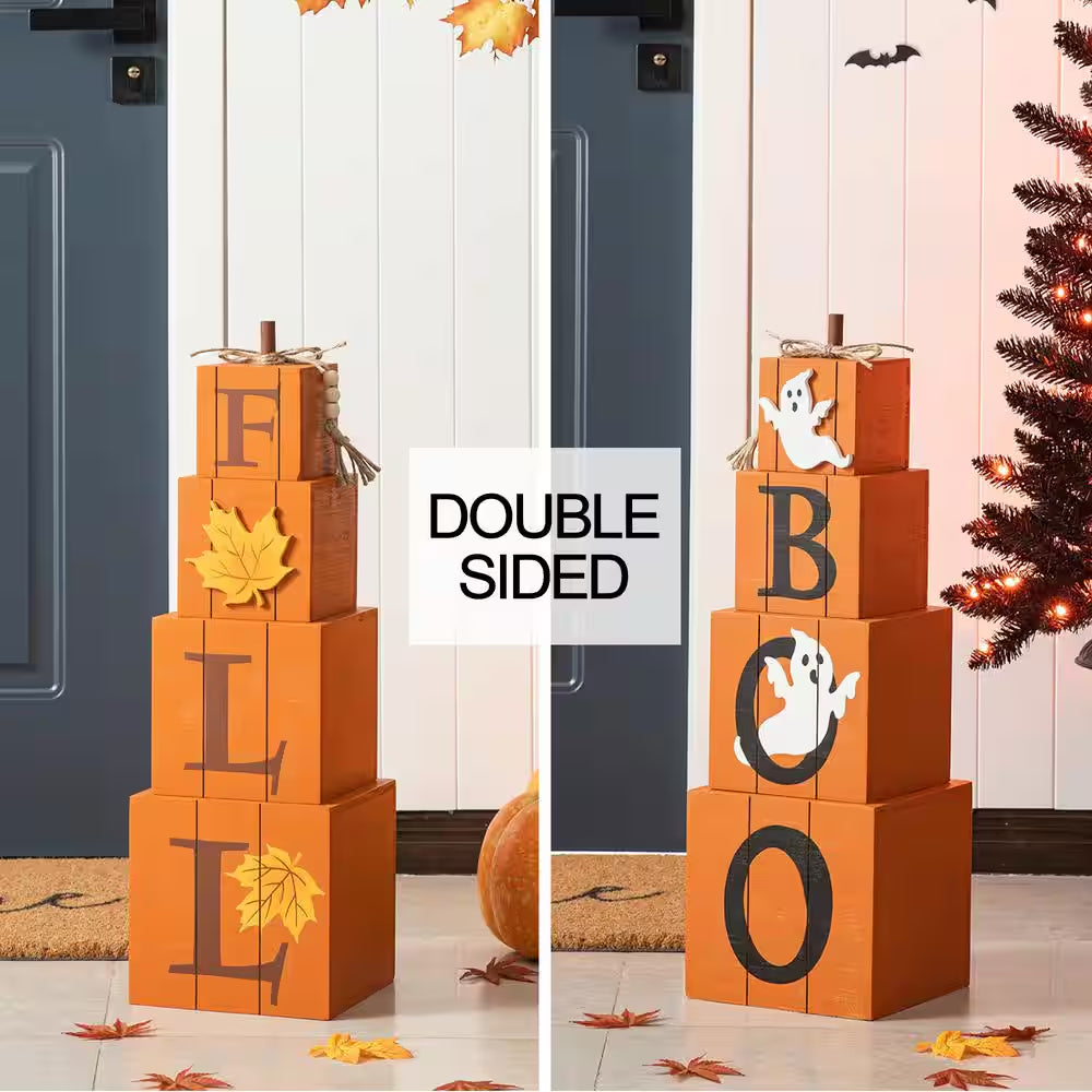 25.5 In. H Halloween and Fall Wood Reversible Boxed Porch Decor