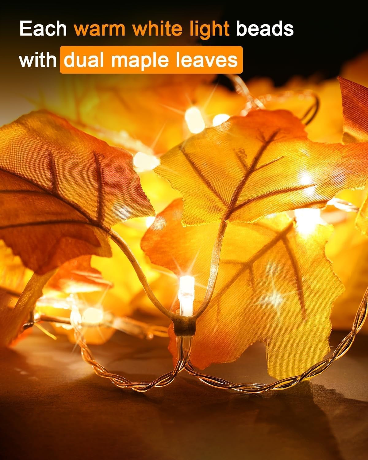 Fall Decor [2 Pack] Lighted Fall Garland, Total 16.4Ft 40 LED Thanksgiving