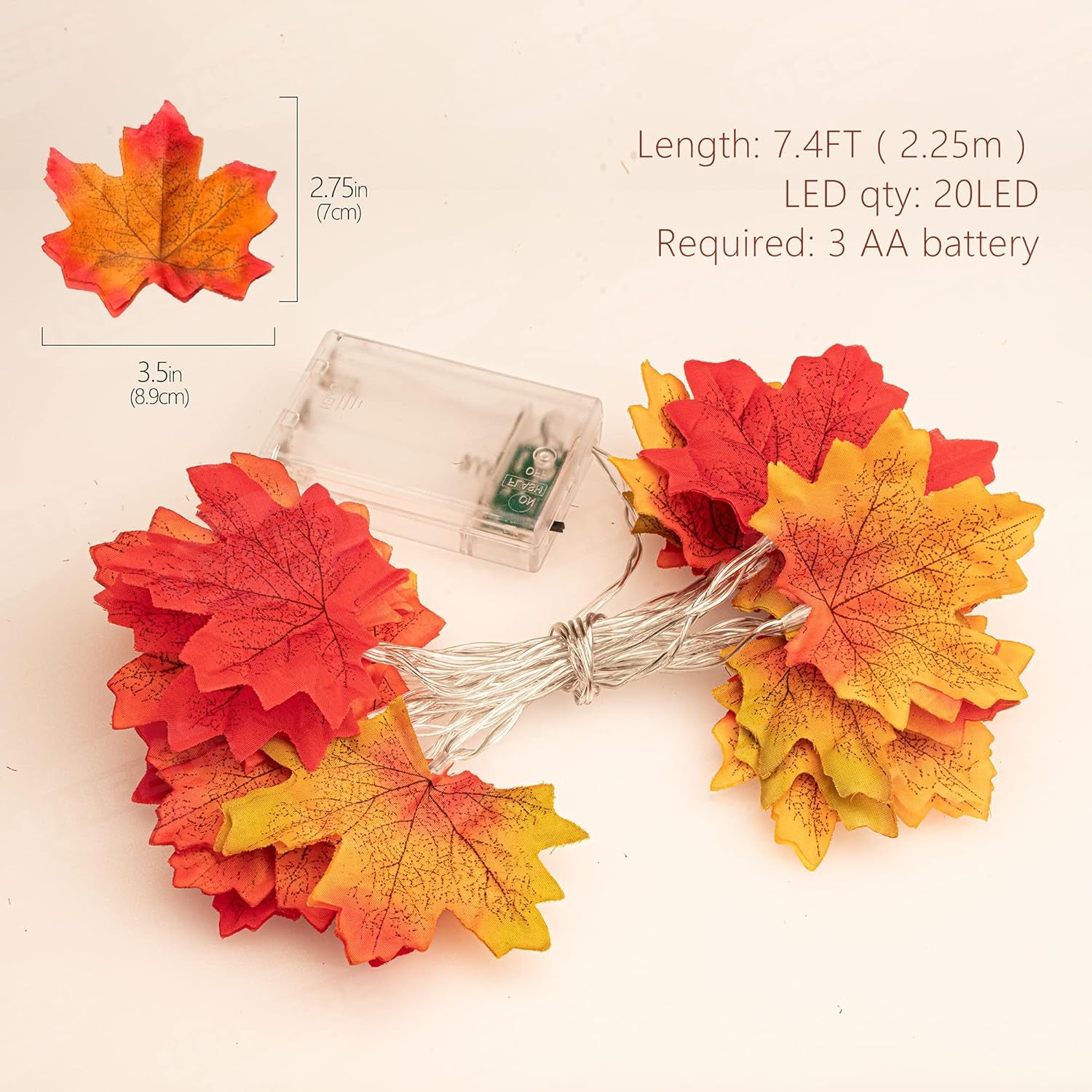 Fall Decor Maple Leaves String Light, Waterproof Thanksgiving Decorations Fall Seasonal Lights 3AA Battery Powered Lighted Garland for Holiday Party Indoor Outdoor Halloween Thanksgiving Decor