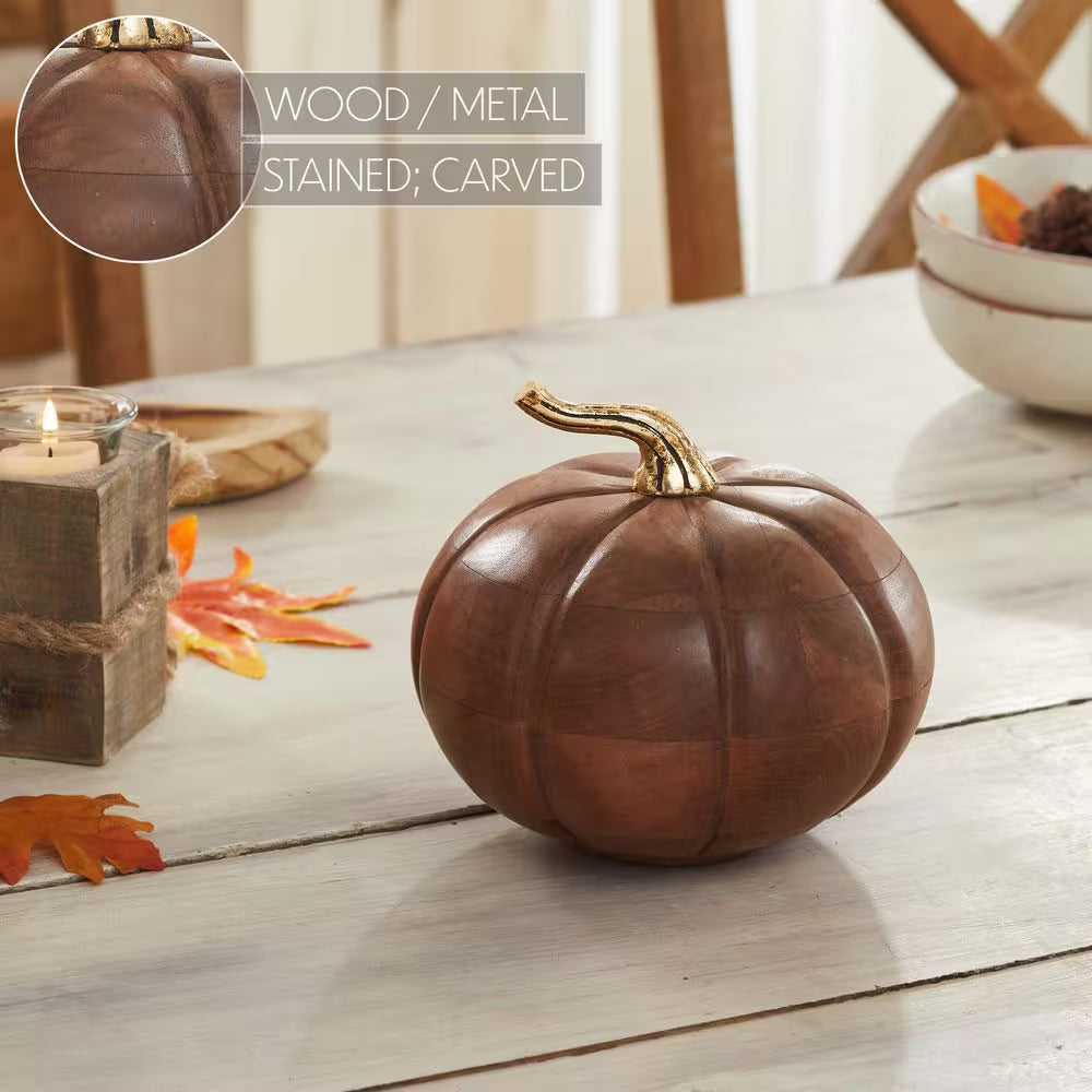 6.5 In. Heirloom Pumpkin Chestnut Decorative Wooden Halloween Pumpkin
