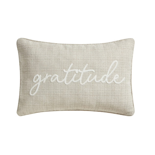 14" X 22" Beige Embroidered Gratitude Oblong Decorative