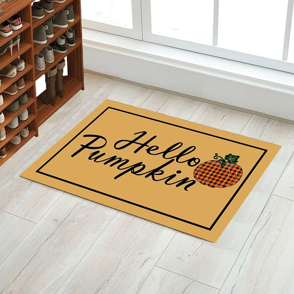 Hello Pumpkin Doormat - Fall Door Mat, Thanksgiving Welcome Mat,Fall Kitchen Mat, Fall Doormat, Fall Decor ,Thanksgiving Decorations 30"X18"