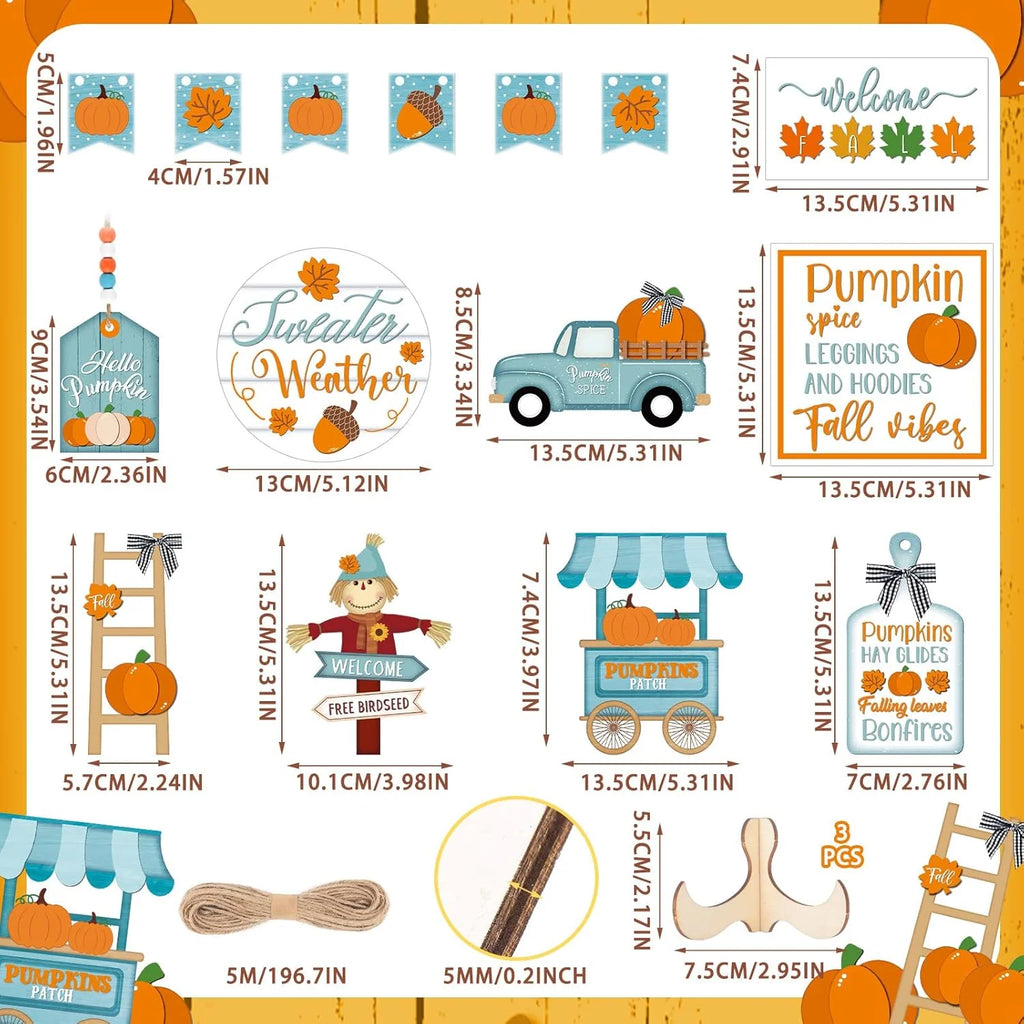 Fall Tiered Tray Decor Thanksgiving Pumpkin Tray Decor Truck Fall Autumn Harvest Wooden Table Decorations Signs for Festival Home Decor