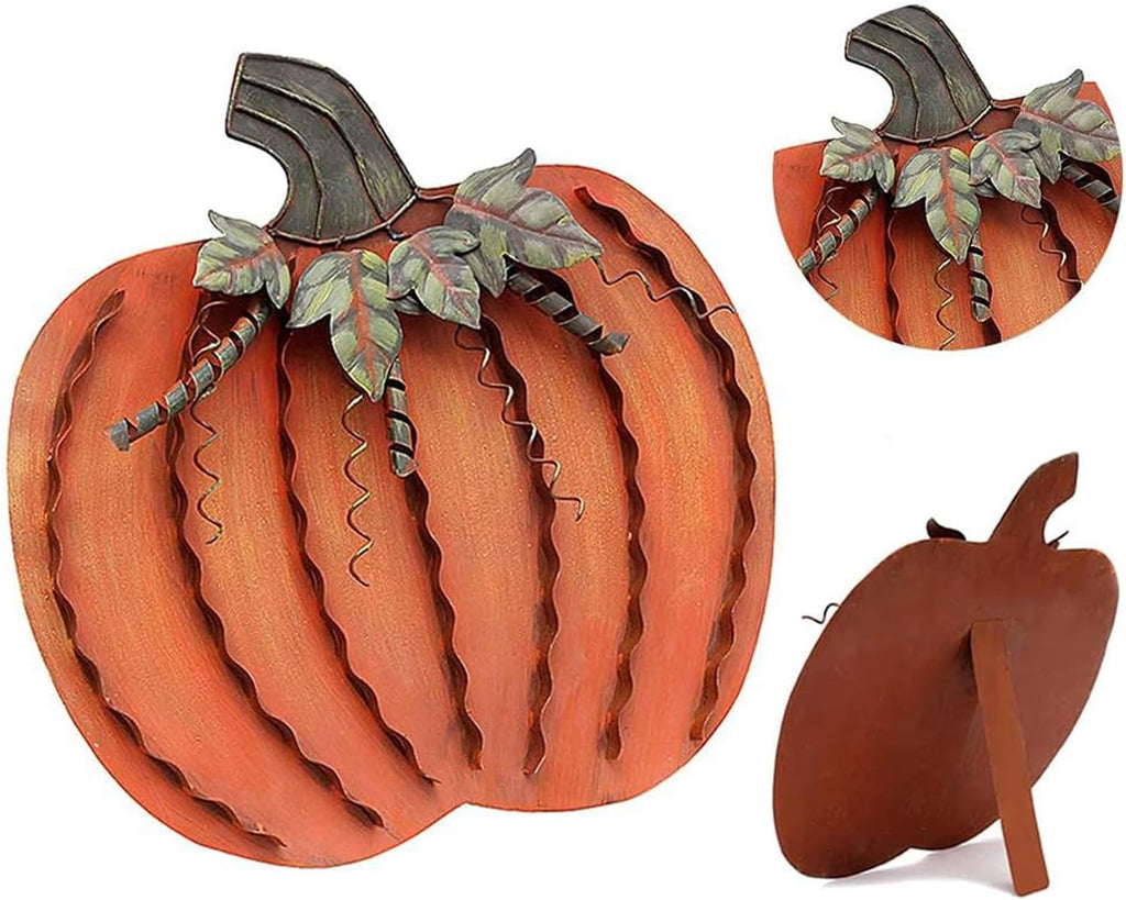 Metal Pumpkin Harvest Fall Decor Thanksgiving Halloween Outdoor Yard Garden Decor Free Standing Pumpkin Decorations for Home (H-18)