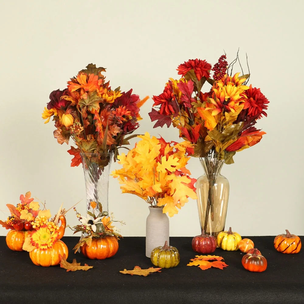 Artificial Potted Fake Plants, Fall Decor Artificial Flowers with Maple Leaves Pumpkin Decor, Fall Home Decor Harvest Halloween Thanksgiving Table Decorations,Style3，G201542