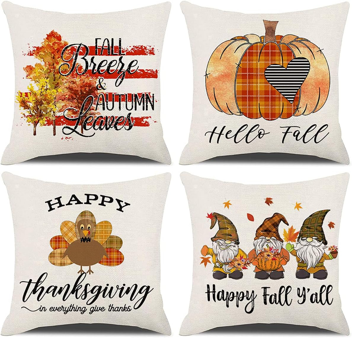 Fall Decor Pillow Covers 18X18 Pumpkin Gnome Turkey Leave Fall Decor Throw Pillow Cases Set of 4 Autumn Farmhouse Thanksgiving Cushion Cover (Fall Leave)