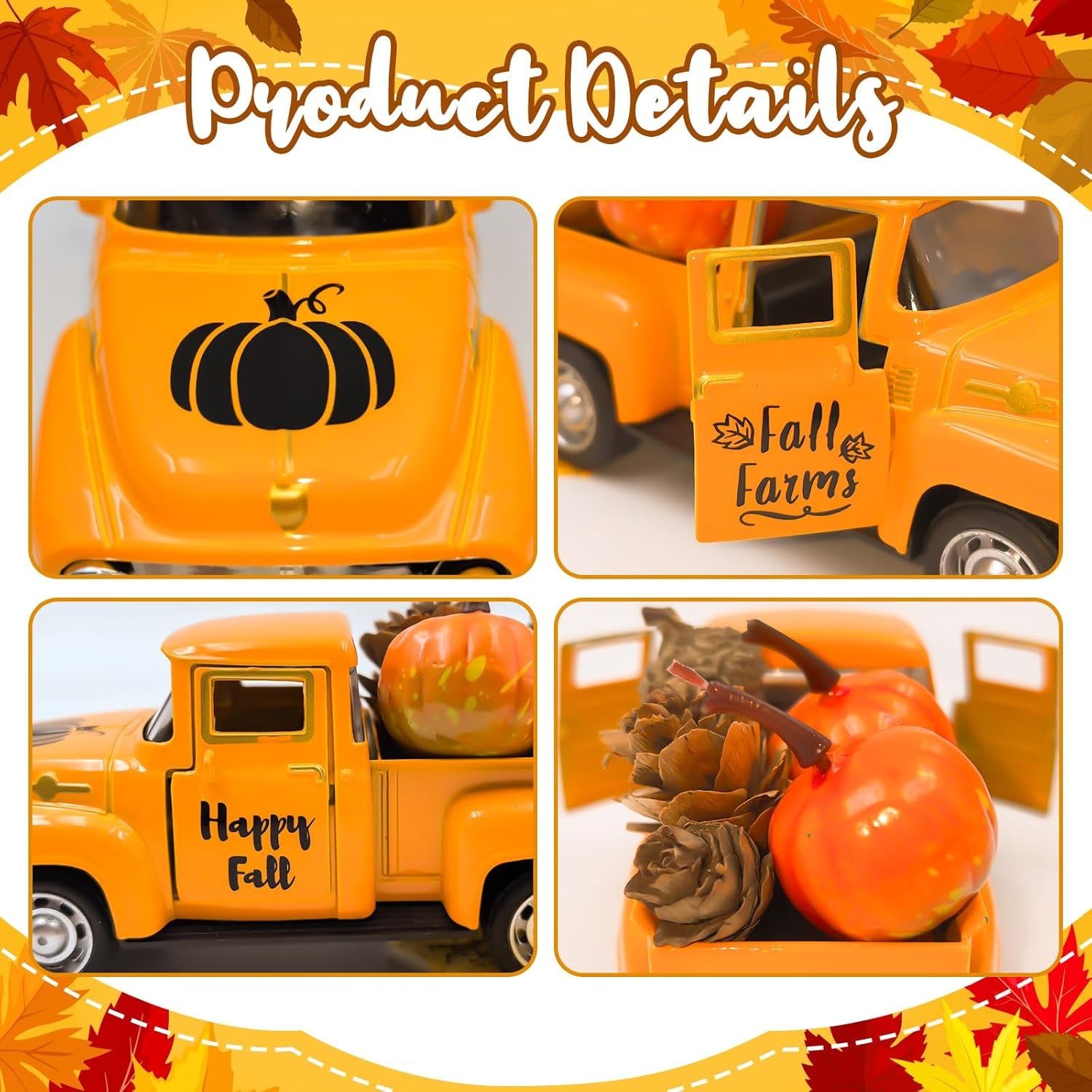Vintage Metal Truck with Mini Pumpkins and Acorns for Fall Decor