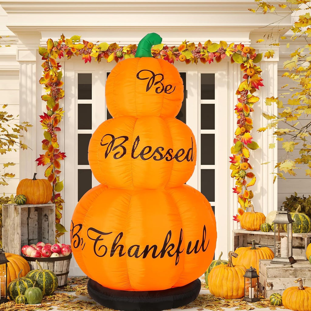 6Ft LED Thanksgiving Pumpkin Inflatable Decoration for Outdoor Fall Decor