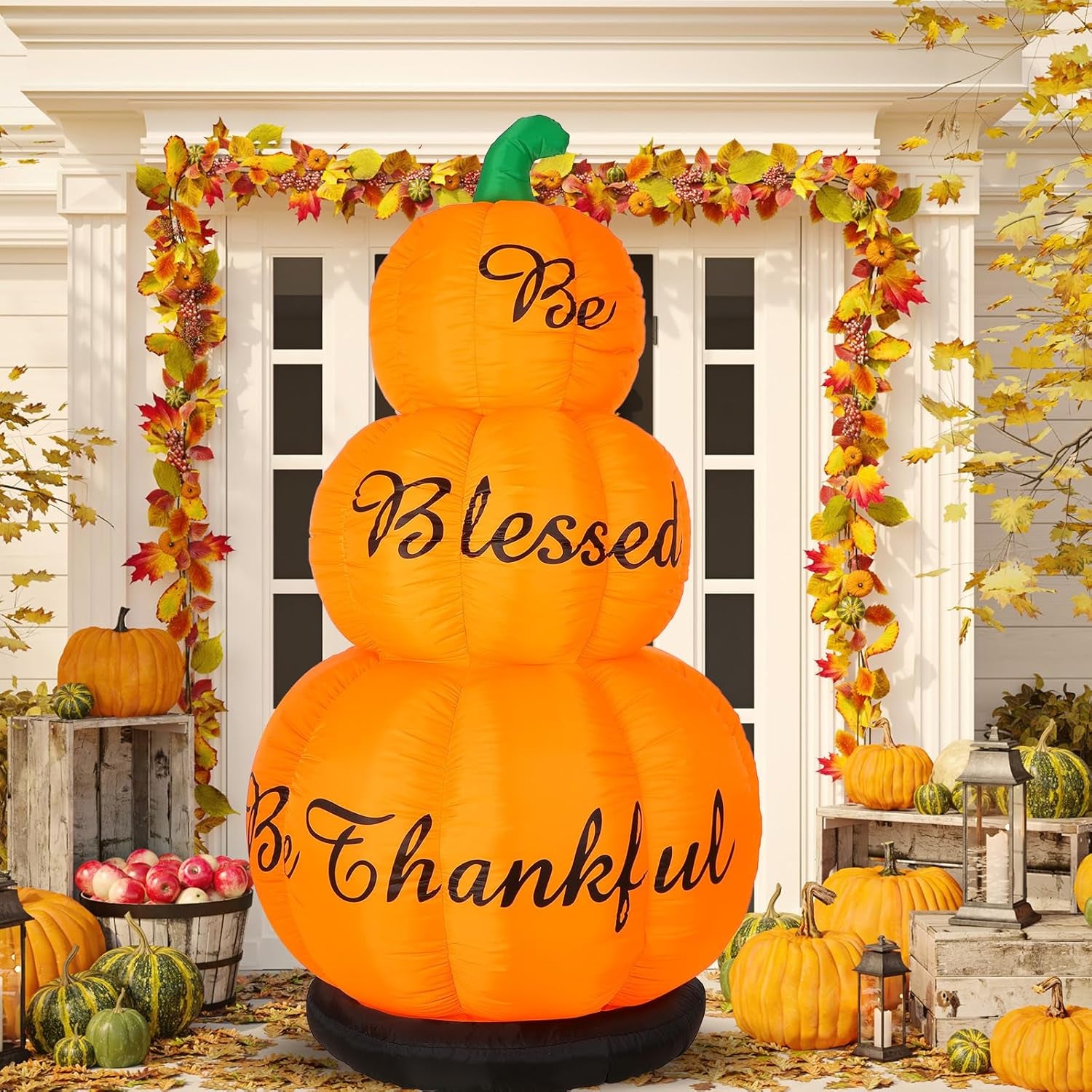 6Ft LED Thanksgiving Pumpkin Inflatable Decoration for Outdoor Fall Decor