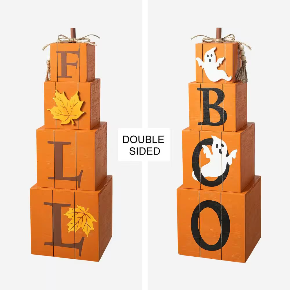 25.5 In. H Halloween and Fall Wood Reversible Boxed Porch Decor