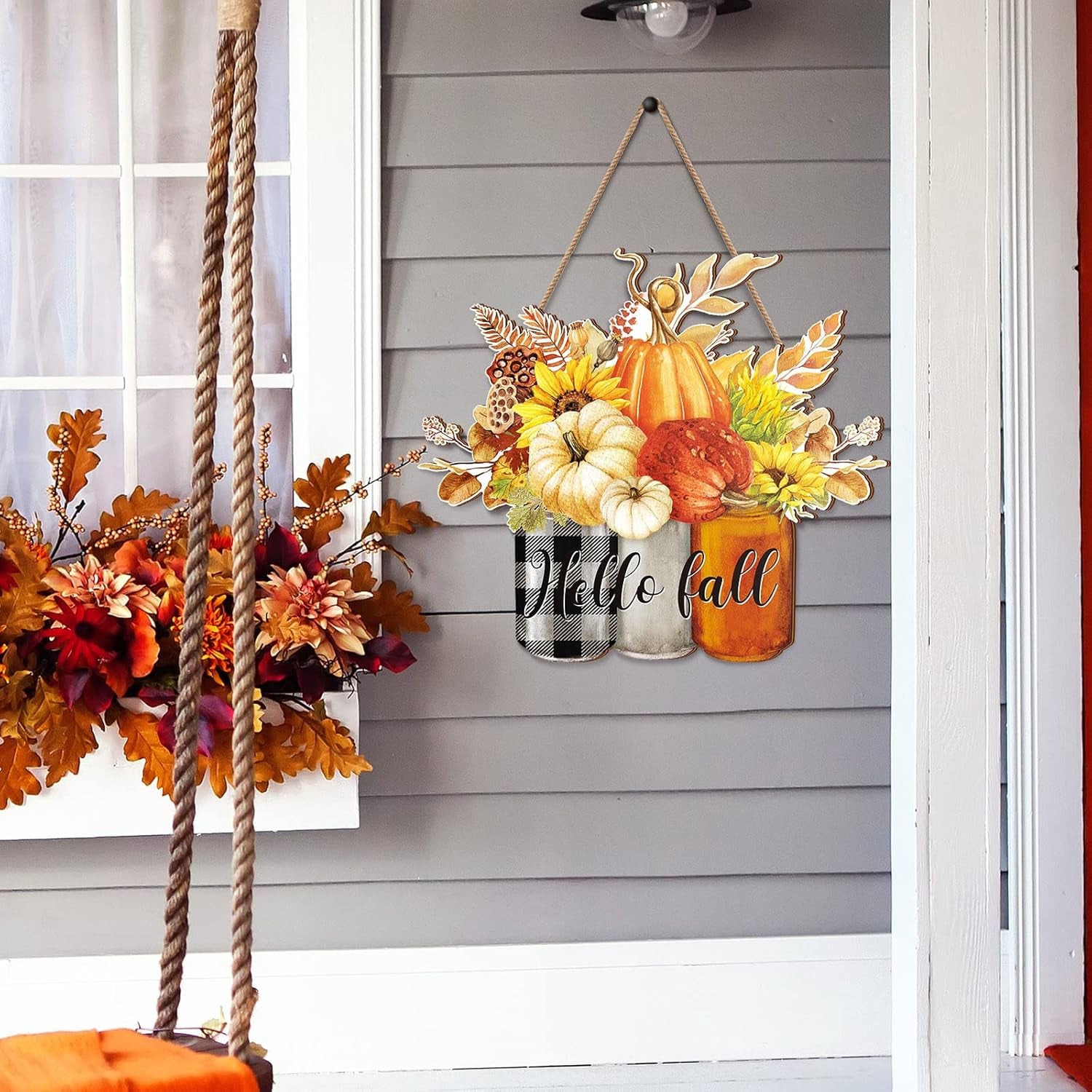 Autumn Pumpkin Door Sign - Wooden Fall Decor for Home and Porch