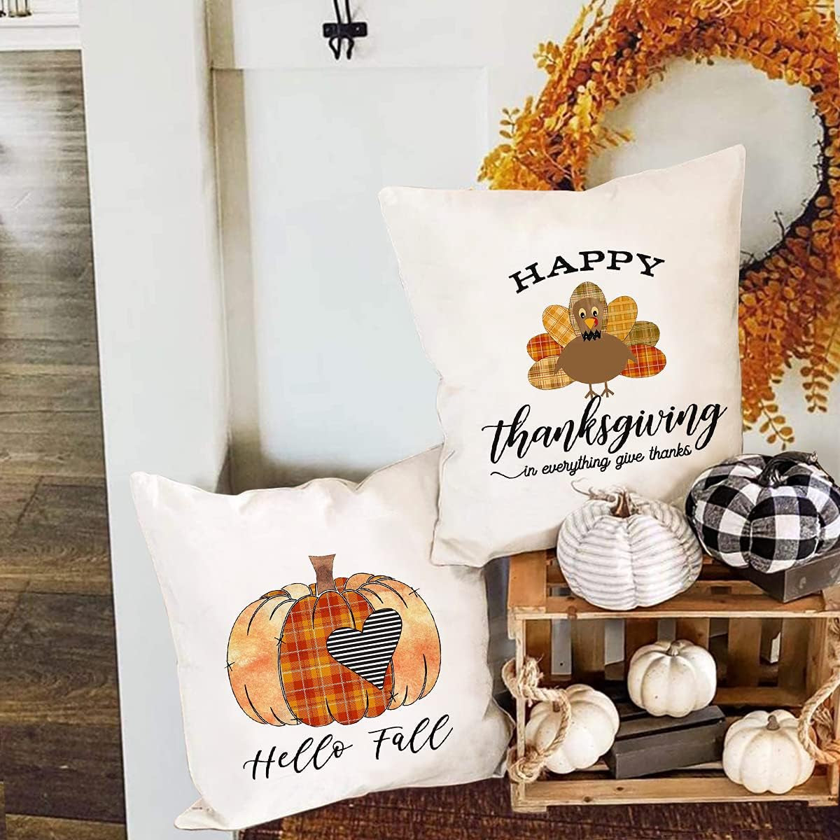 Fall Decor Pillow Covers 18X18 Pumpkin Gnome Turkey Leave Fall Decor Throw Pillow Cases Set of 4 Autumn Farmhouse Thanksgiving Cushion Cover (Fall Leave)