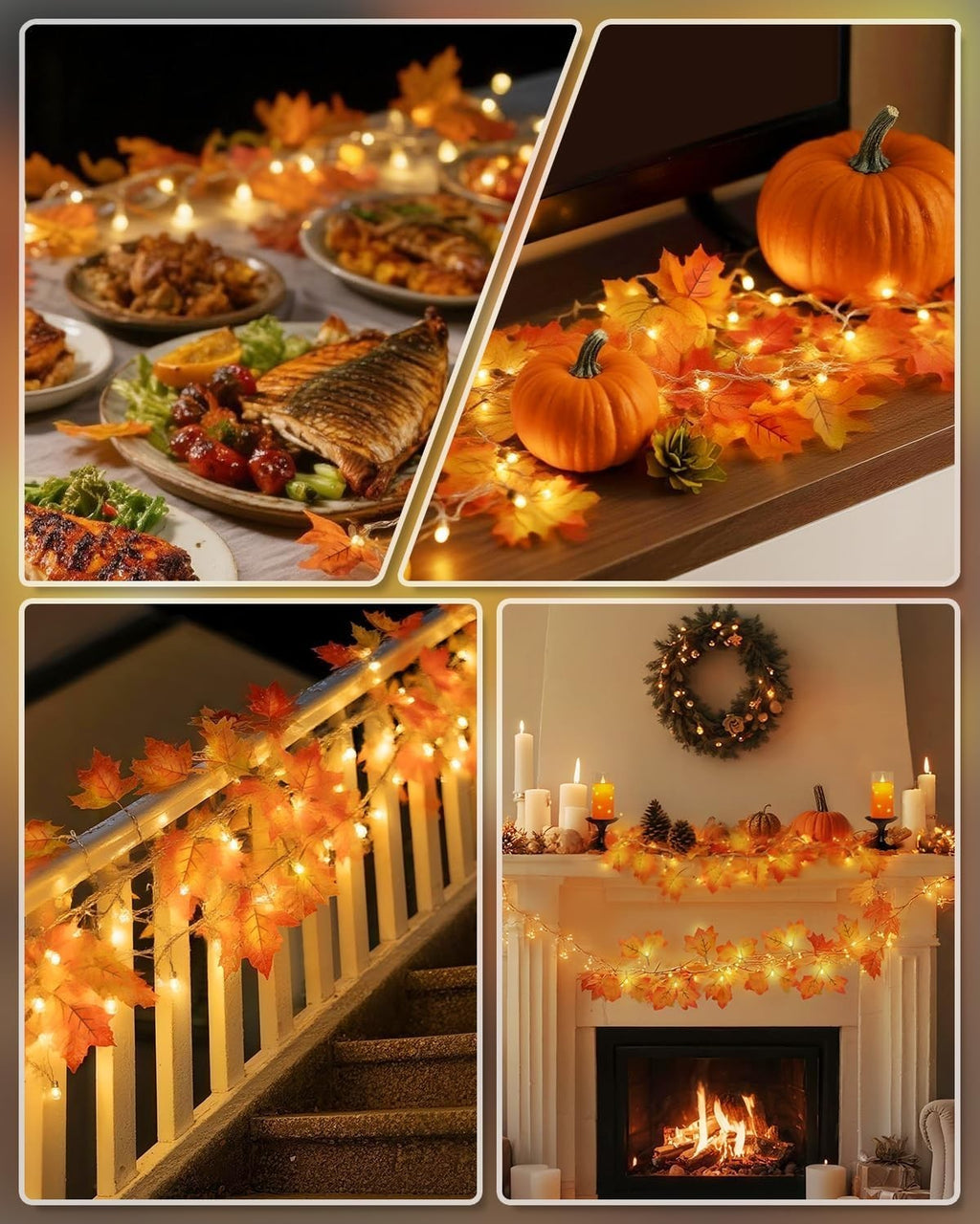 Fall Decor [2 Pack] Lighted Fall Garland, Total 16.4Ft 40 LED Thanksgiving