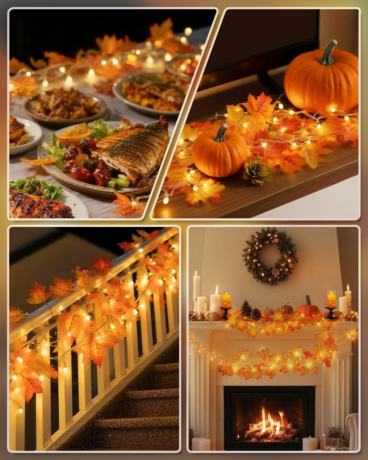 Fall Decor [2 Pack] Lighted Fall Garland, Total 16.4Ft 40 LED Thanksgiving