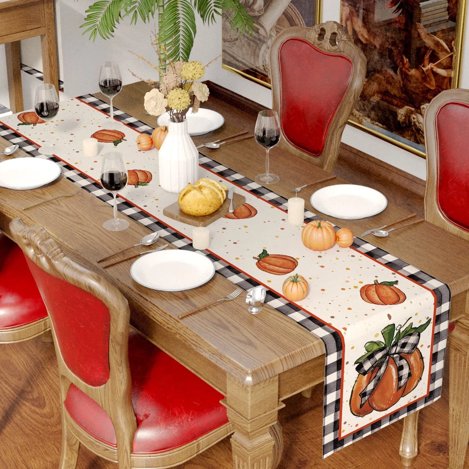 Fall Decor Thanksgiving Table Runner, Pumpkin Fall Leaves Kitchen Decor Linen Burlap Table Runner for Table Seasonal Fall Thanksgiving Holiday Decor Harvest Table Decor (13" X 70")