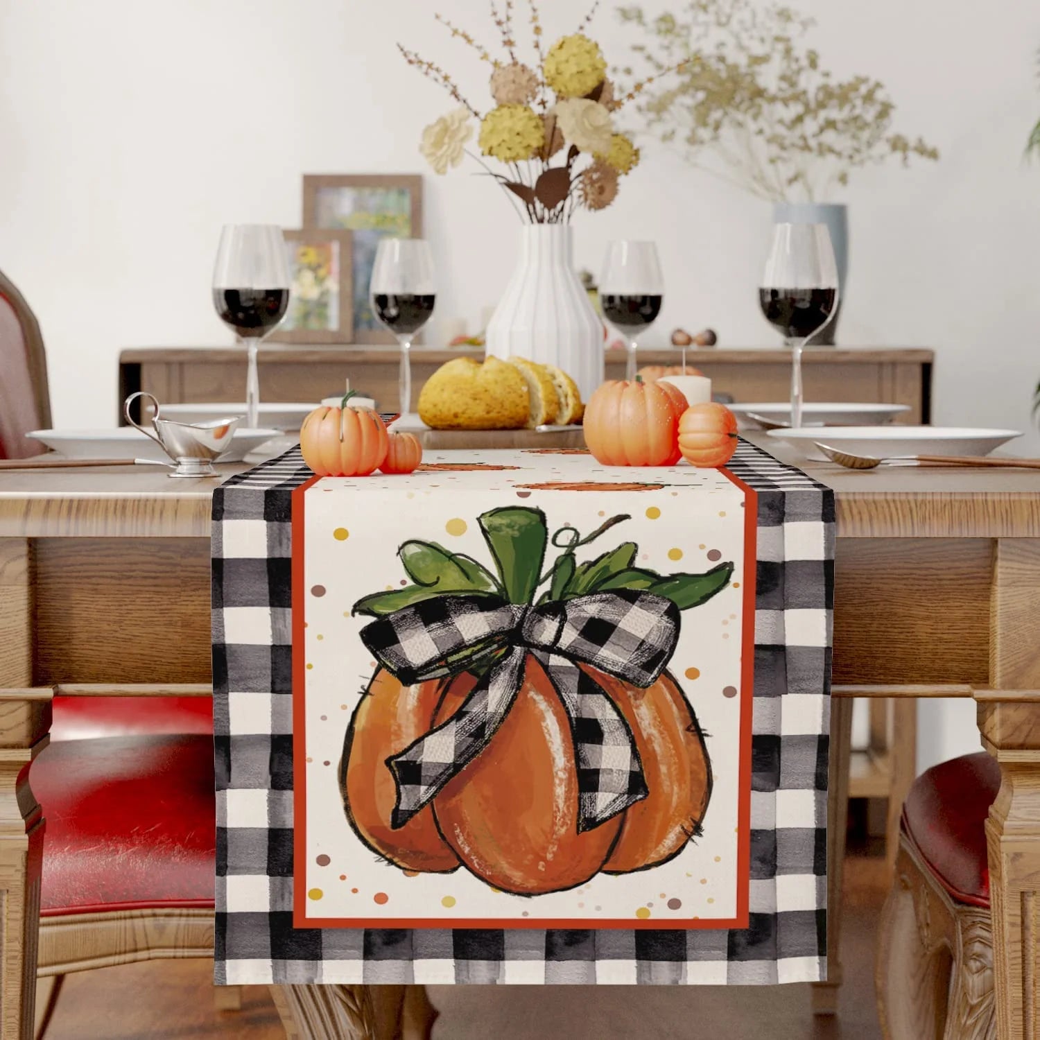 Fall Decor Thanksgiving Table Runner, Pumpkin Fall Leaves Kitchen Decor Linen Burlap Table Runner for Table Seasonal Fall Thanksgiving Holiday Decor Harvest Table Decor (13" X 70")