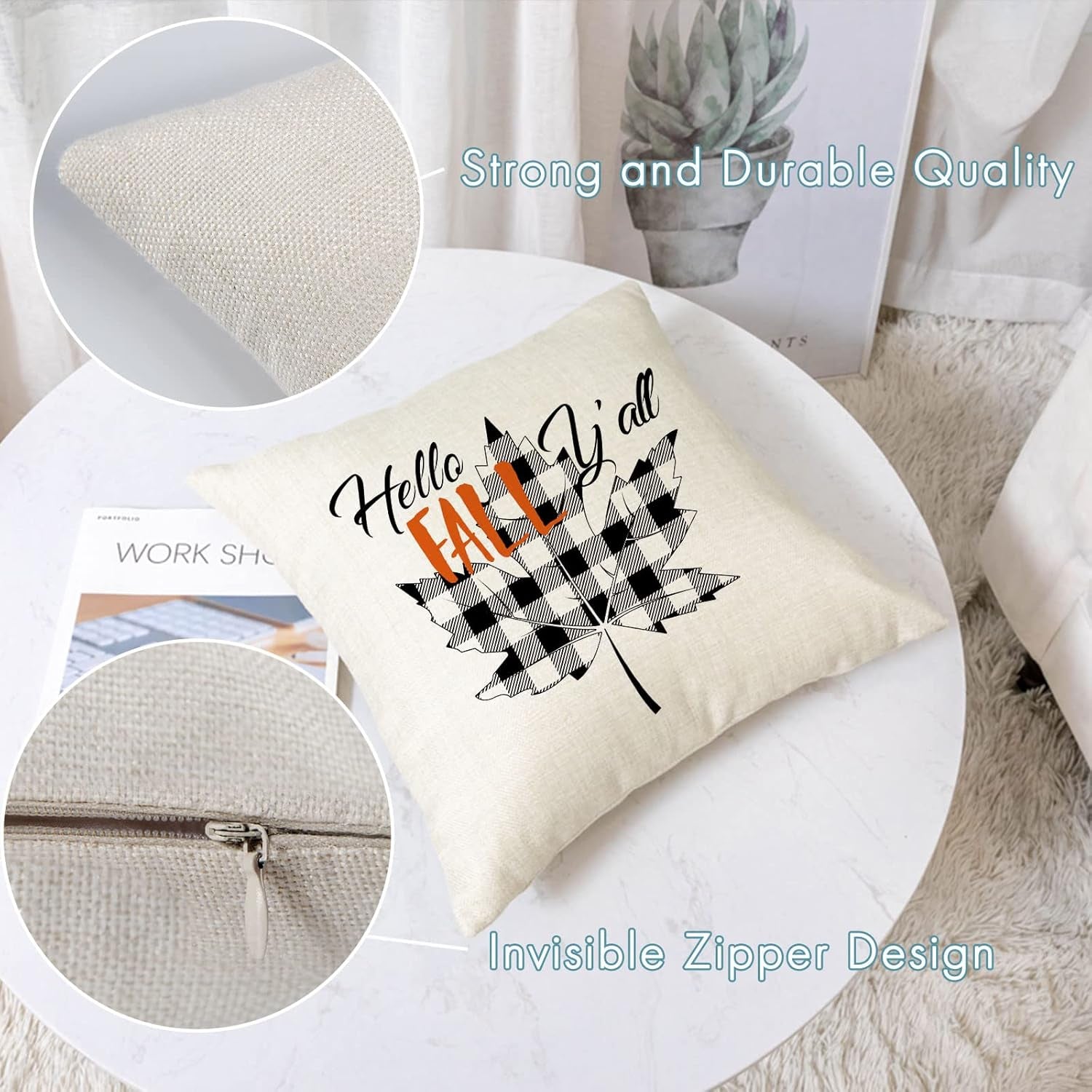 Fall Throw Pillow Covers 20X20 Set of 4 Thanksgiving Pillow Covers Plaid Fall Pumpkin Maple Leaf Cushion Covers Autumn Decorative Pillow Cases for Home Couch Sofa Decorations (20 Inch)