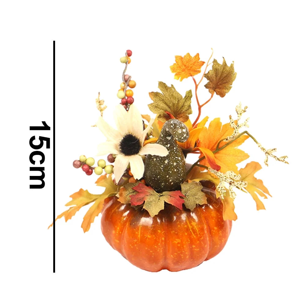 Artificial Potted Fake Plants, Fall Decor Artificial Flowers with Maple Leaves Pumpkin Decor, Fall Home Decor Harvest Halloween Thanksgiving Table Decorations,Style3，G201542