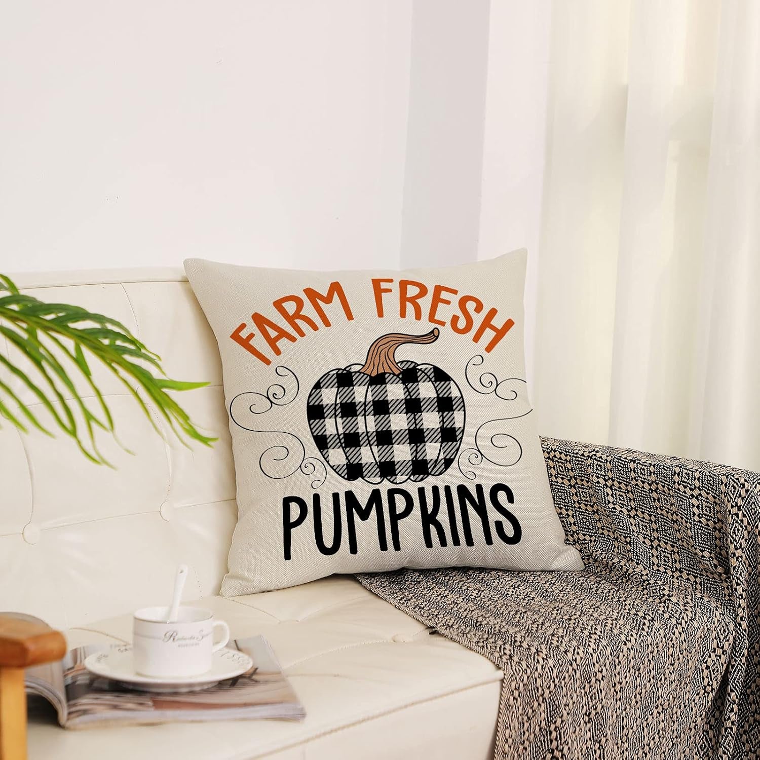 Fall Throw Pillow Covers 20X20 Set of 4 Thanksgiving Pillow Covers Plaid Fall Pumpkin Maple Leaf Cushion Covers Autumn Decorative Pillow Cases for Home Couch Sofa Decorations (20 Inch)