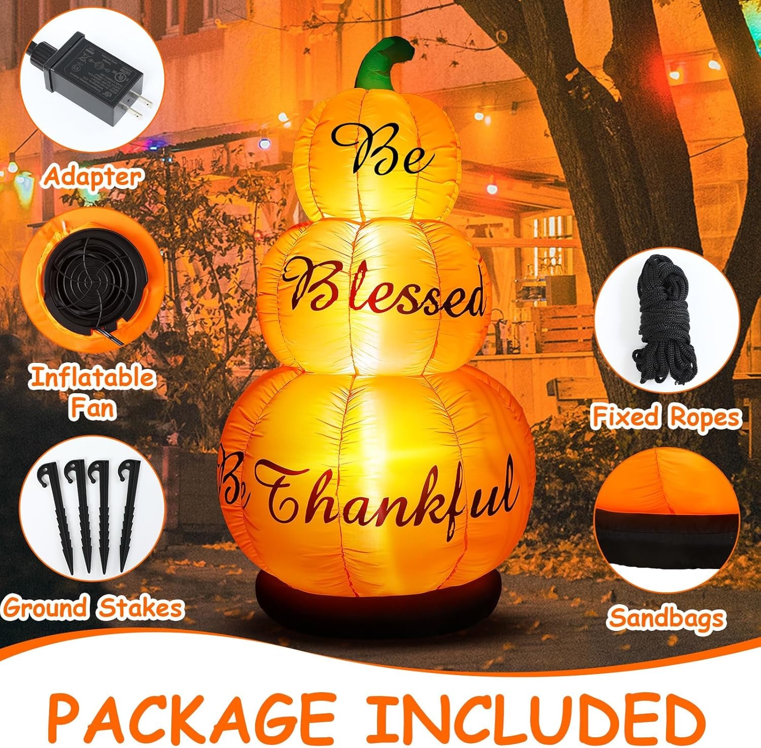 6Ft LED Thanksgiving Pumpkin Inflatable Decoration for Outdoor Fall Decor