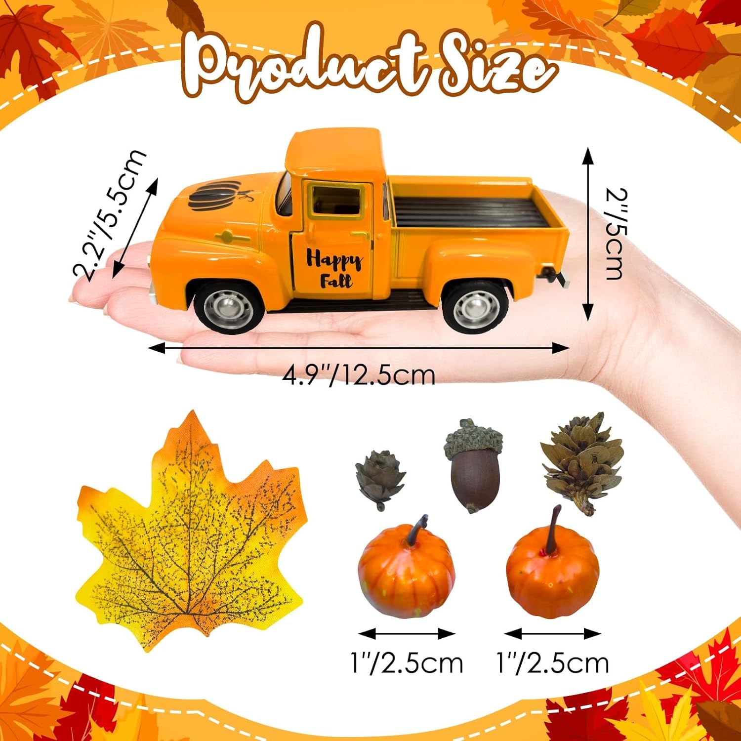 Vintage Metal Truck with Mini Pumpkins and Acorns for Fall Decor
