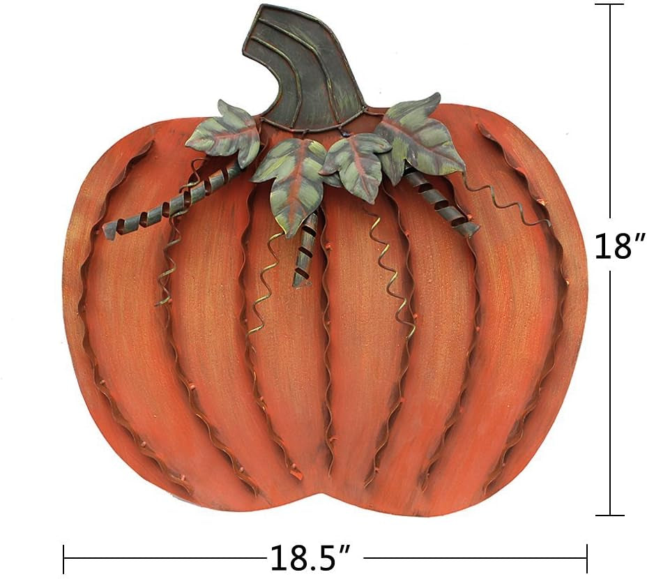 Metal Pumpkin Harvest Fall Decor Thanksgiving Halloween Outdoor Yard Garden Decor Free Standing Pumpkin Decorations for Home (H-18)